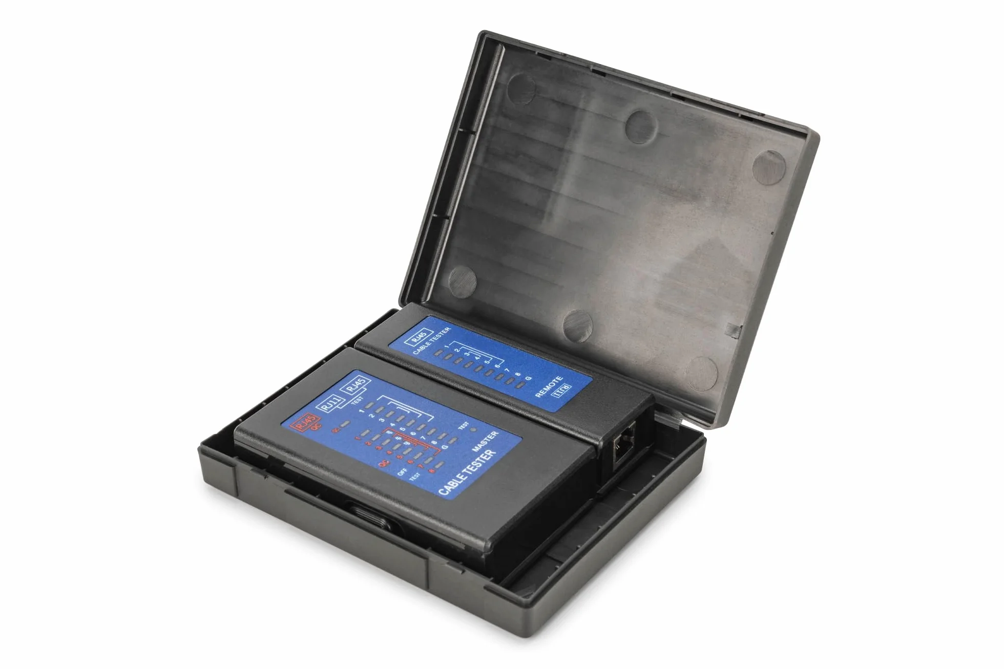 DIGITUS tester kabli sieciowych RJ45 RJ11 PoE CAT 5 CAT 5e CAT 6 CAT 6A czarny