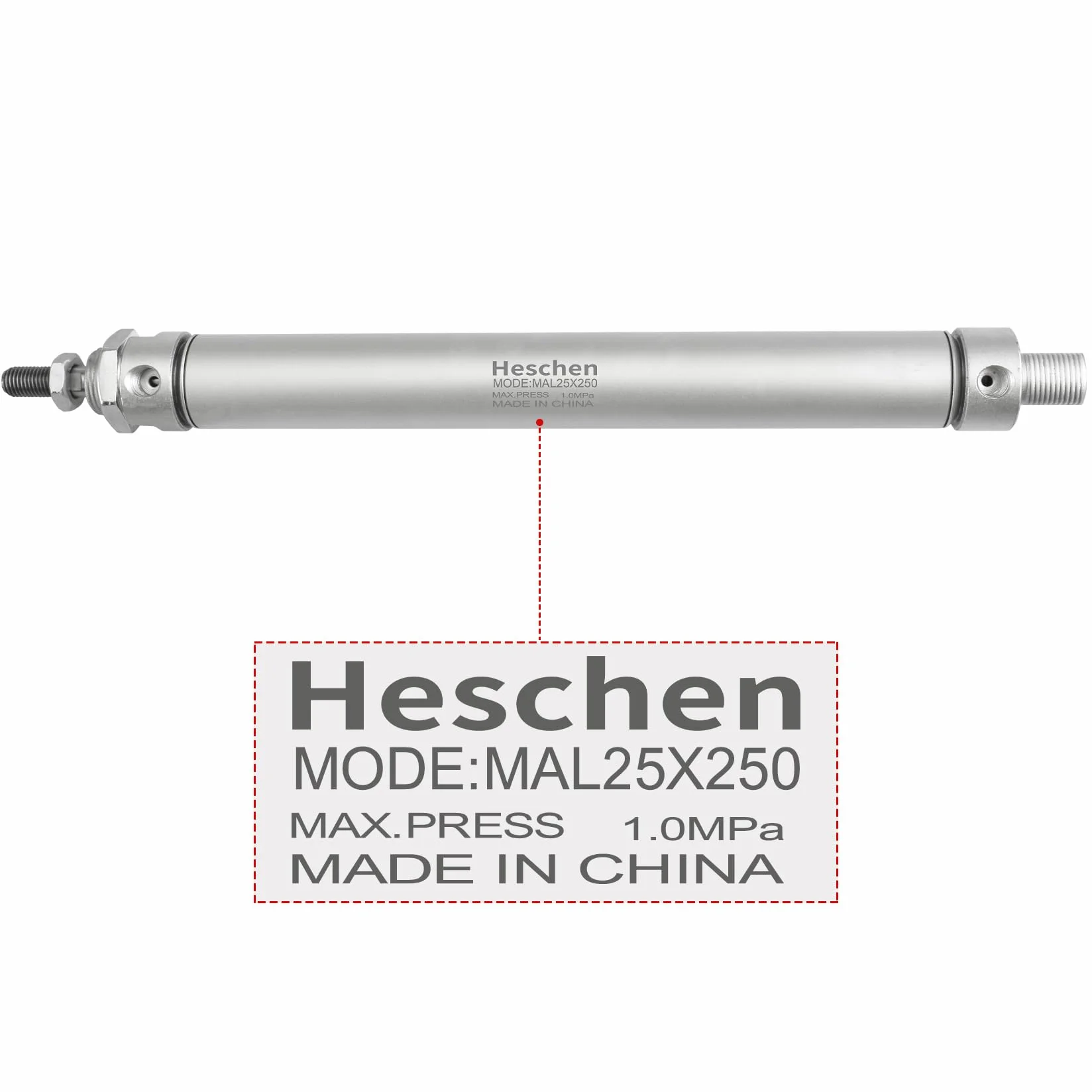 Heschen Pneumatyczny cylinder MAL 25-250 PT1/8 25 mm 250 mm podwójne działanie