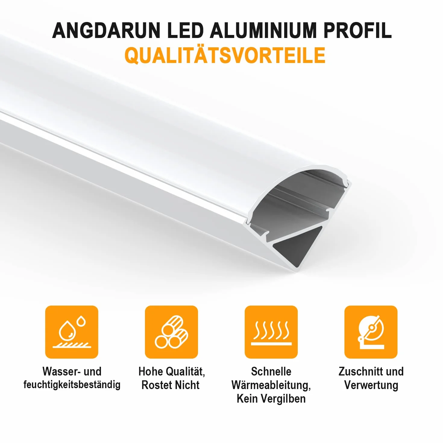 Angdarun Profil LED, 6 szt. w kształcie litery V, 1 m, do profilu aluminiowego LED, kanału, dyfuzora, z mlecznobiałą osłoną paska