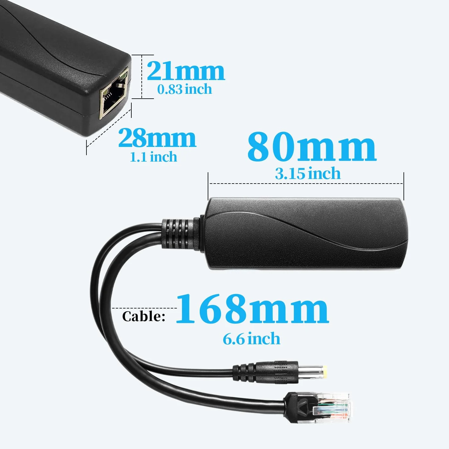 Rozdzielacz PoE Gigabit 36 W 12 V/3 A, DC 5,5 x 2,1 mm wtyczka PoE do DC 12 V/3 A, Gigabit Ethernet odpowiada IEEE802.3ft, Plug and Play (PS5712BG)