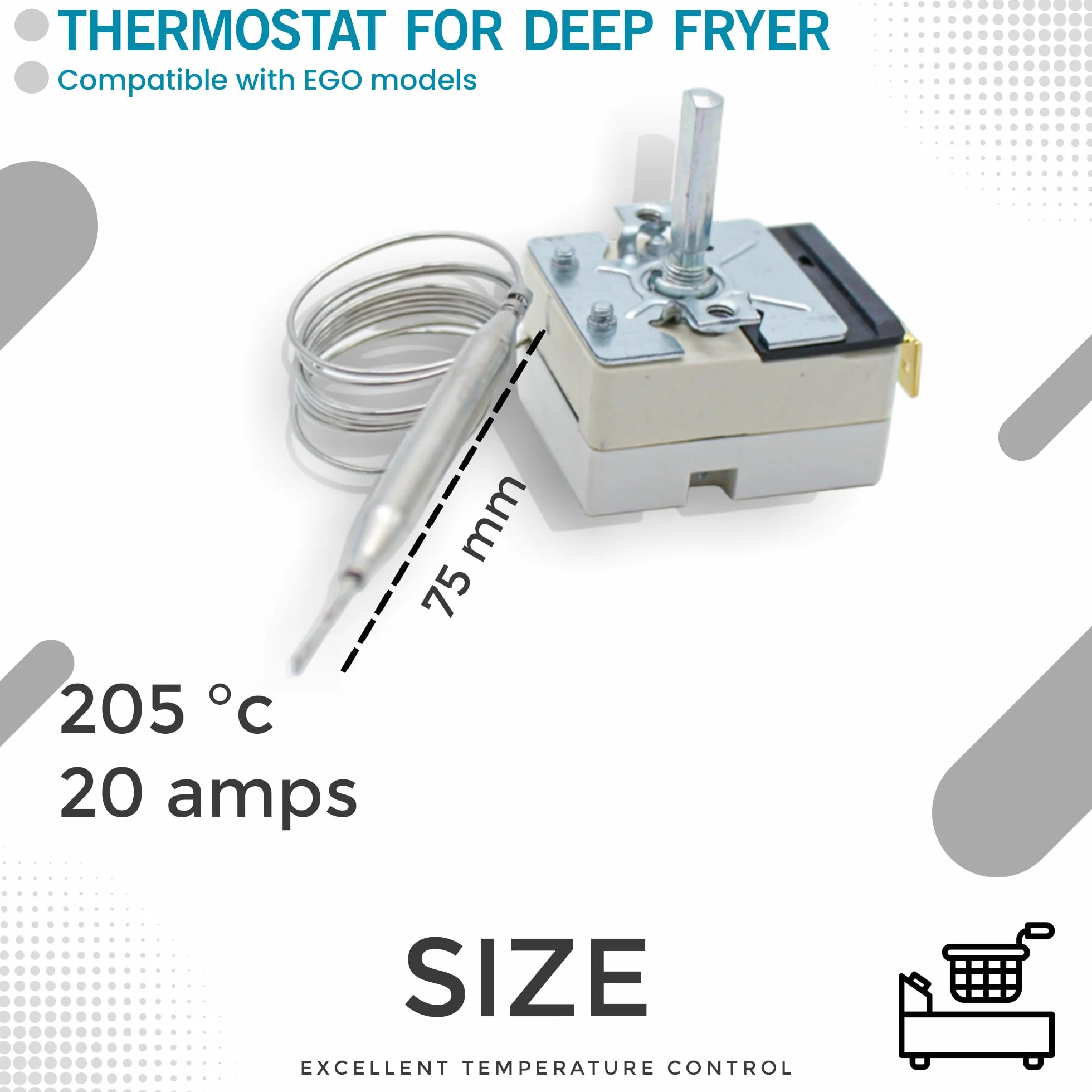 DOJA Barcelona | Termostat do frytownicy | Termostat elektryczny termiczny | Kompatybilny z EGO | 205°C | 20 Amperów | Regulator temperatury | Regulator | Wskaźnik temperatury oleju