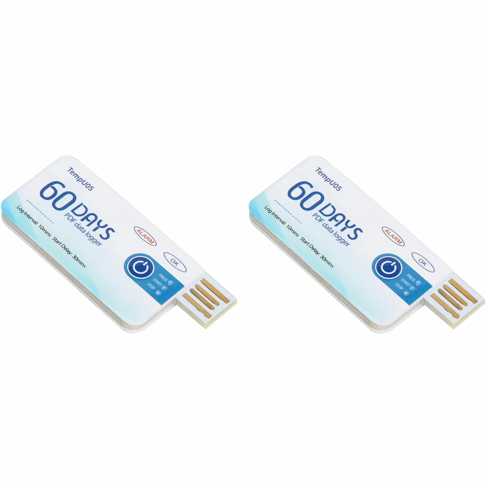 2 szt. Rejestrator Danych Temperatury USB, pojemność Danych 10000 PDF Rejestrator Raportów Plastikowy Jednorazowy Rejestrator Temperatury