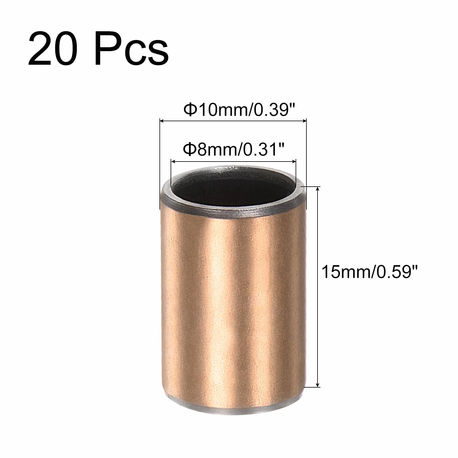 QUARKZMAN Łożyska tulejowe otworu 8 mm x średnica zewnętrzna 10 mm x długość 15 mm gładkie łożyska tuleje owinięte bezolejowe do przesuwnych części maszyn, 20 szt