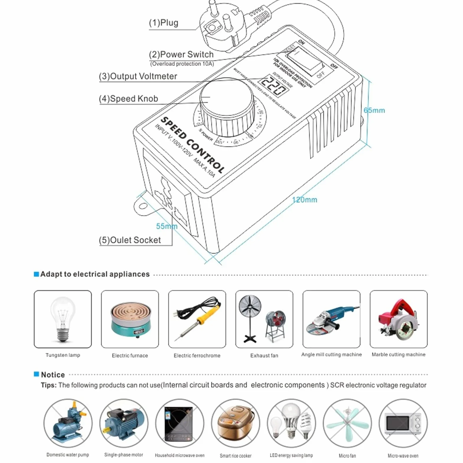 Regulator Prędkości Silnika AC 4000 W 220-240 V 10 A Elektroniczny Regulator Napięcia