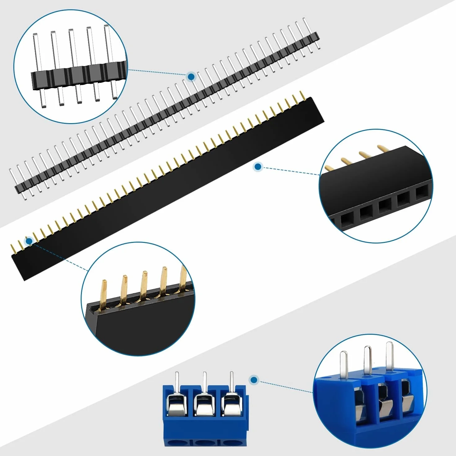 HUAZIZ 68 sztuk PCB Board Kits, 16 sztuk dwustronnych kart prototypowych płytek drukowanych, 16 sztuk męskich i żeńskich 40 pinów, 16 sztuk zacisków śrubowych 2P/3P, 20 sztuk nylonowych kolumn