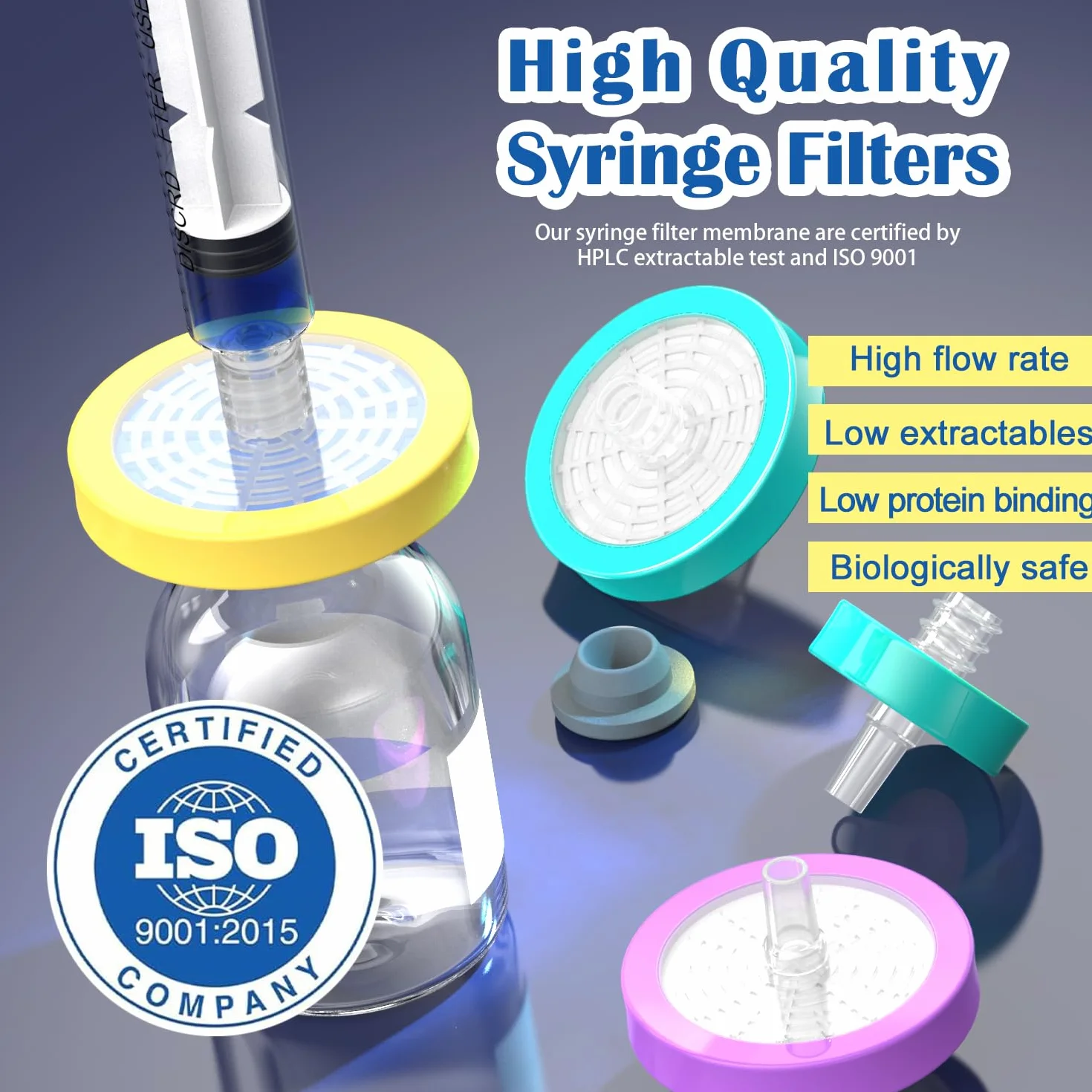 Opakowanie 10 filtrów strzykawkowych PTFE 0,22 μm, filtry laboratoryjne wielkości porów, filtracja hydrofobowa o średnicy 13 mm, niesterylna (10, PTFE-13-0,22)