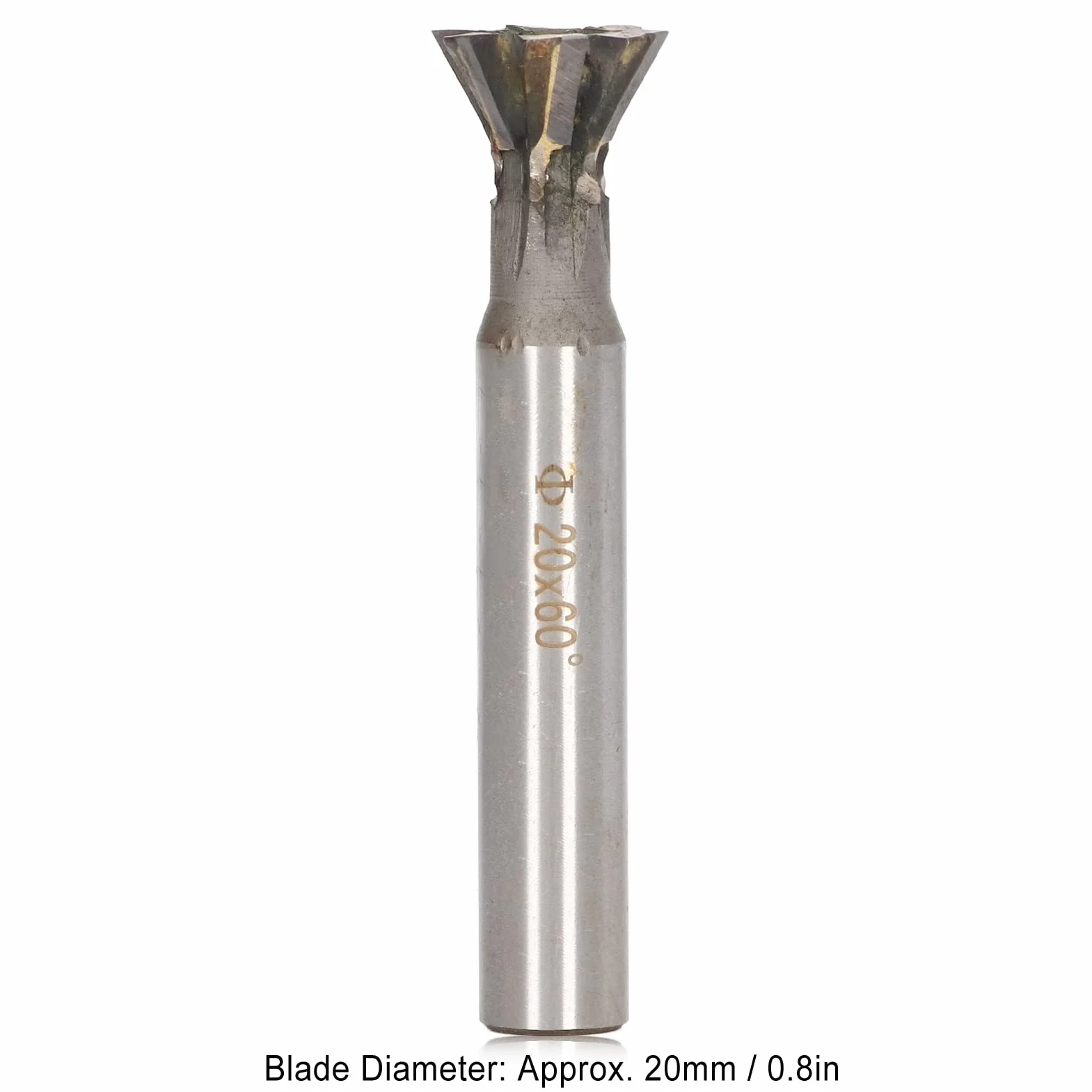 Frez jaskółczy ogon z twardego metalu 60° 6 rowków średnica 20 mm trzpień prosty