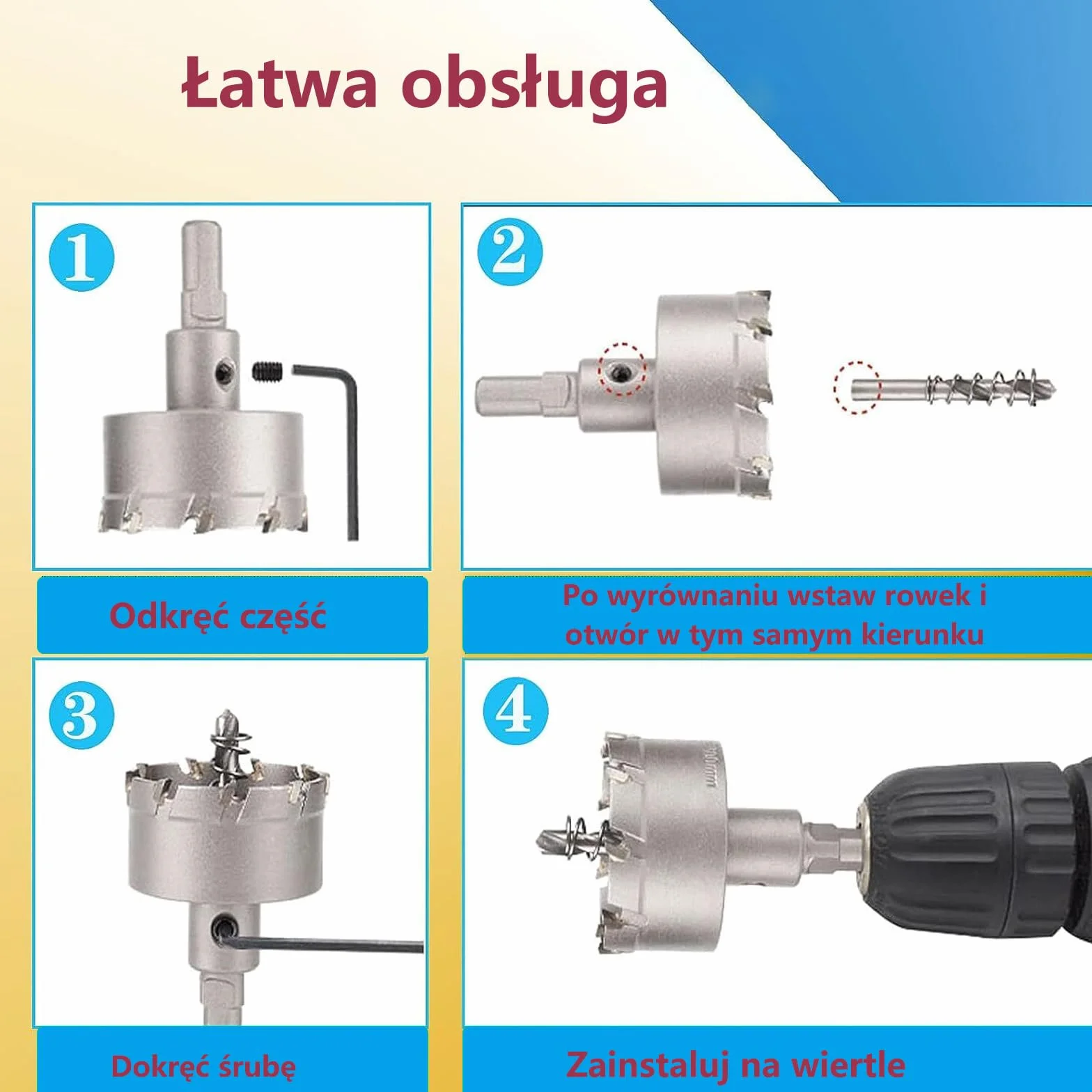 zestaw otwornic bimetal, rozmiar 22 mm/30 mm/35 mm/45 mm/50 mm/65 mm 6-częściowy zestaw, otwornica z węglików spiekanych, narzędzie do wiercenia, do wiertarek elektrycznych