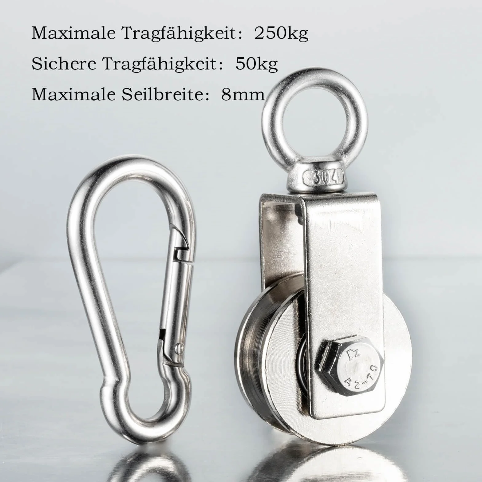 Rolka zwrotna 40 mm z 2 łożyskami kulkowymi, wciągnik do fitnessu z klipsem, kółka zwrotne do lin 8 mm, linka stalowa, nośność 200 kg, 2 sztuki