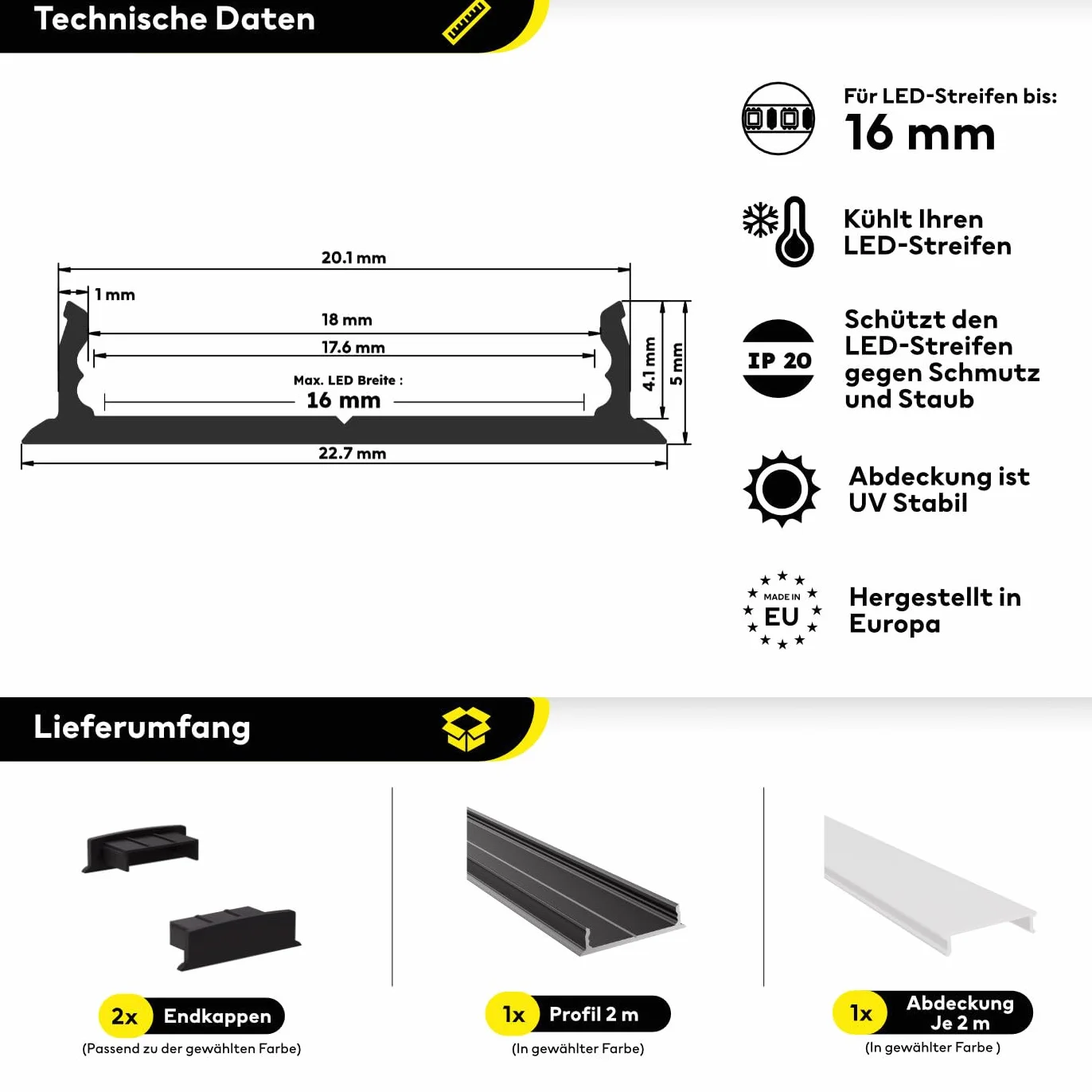 Profil aluminiowy do taśm LED 200 cm czarny z mleczną osłoną Leine