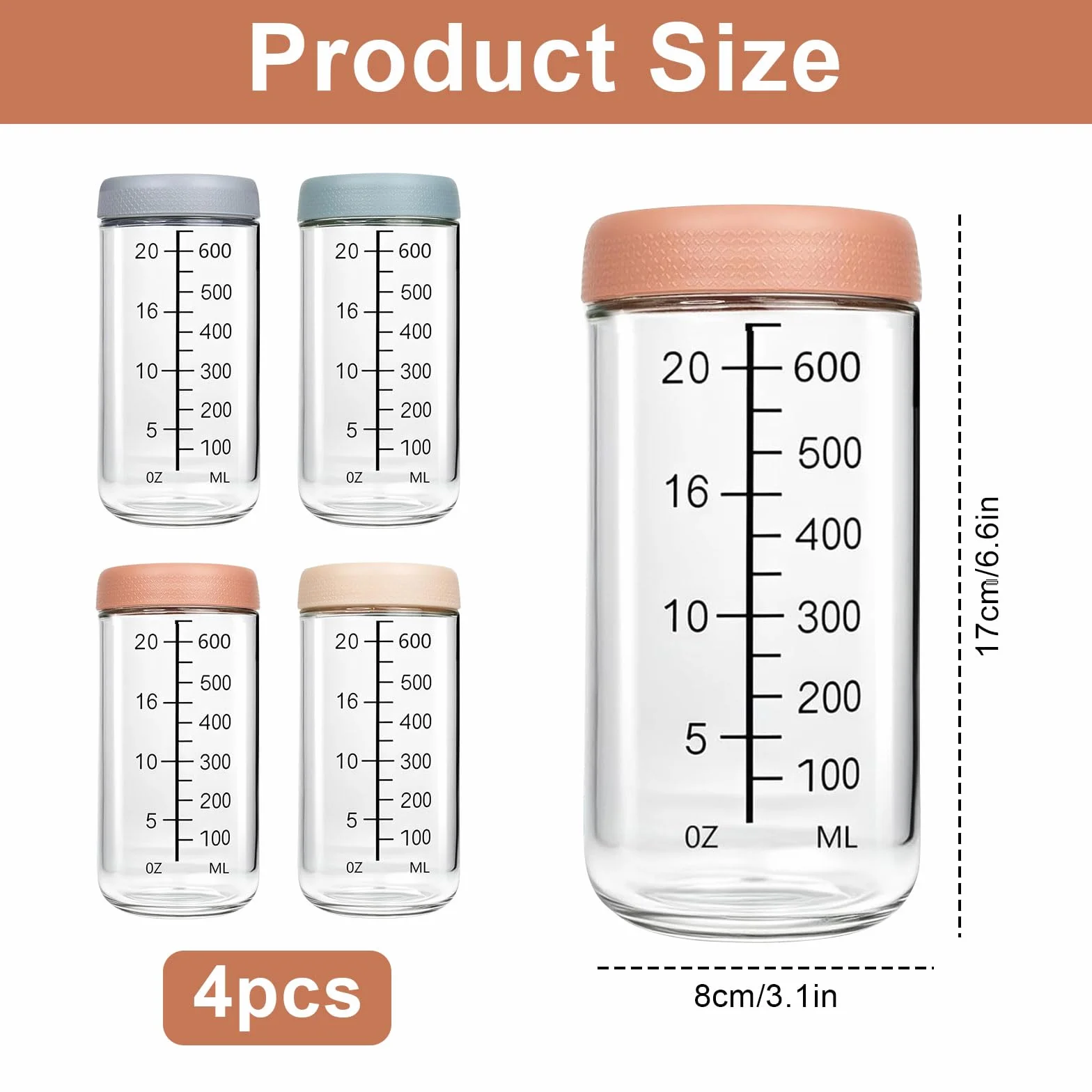 4 sztuki słoików Meal Prep 750 ml – słoiki do przechowywania ze szkła borokrzemowego z zakręcaną pokrywką i skalą – hermetyczne słoiki do przygotowywania posiłków na noc, jogurt, sałatkę
