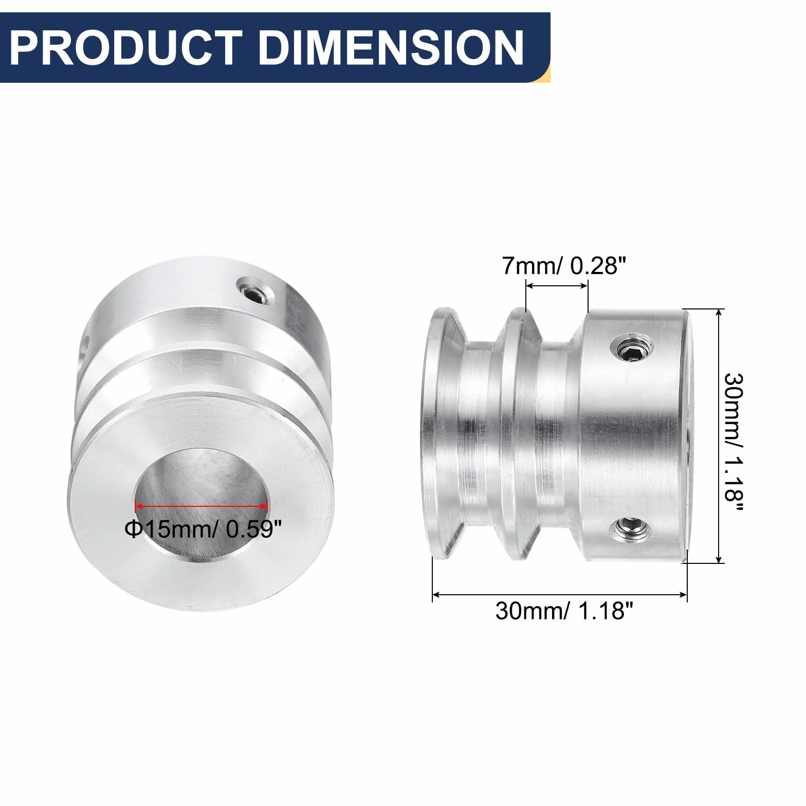 Koło pasowe V z podwójnym rowkiem 15mm 30mm ze stopu aluminium do wału silnika 6mm (1/4")