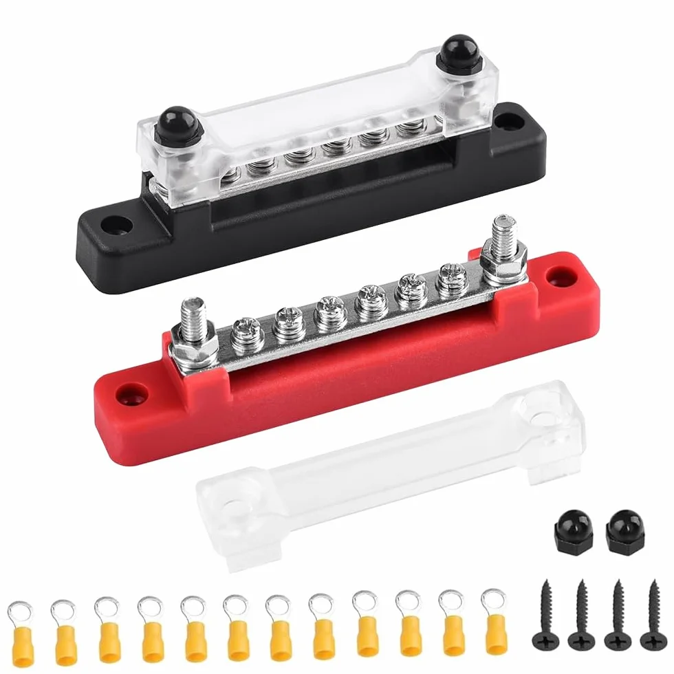 Blok rozdzielaczy 12V-48V DC 150A 6 bolców M4 2 bolce M6 z pokrywą