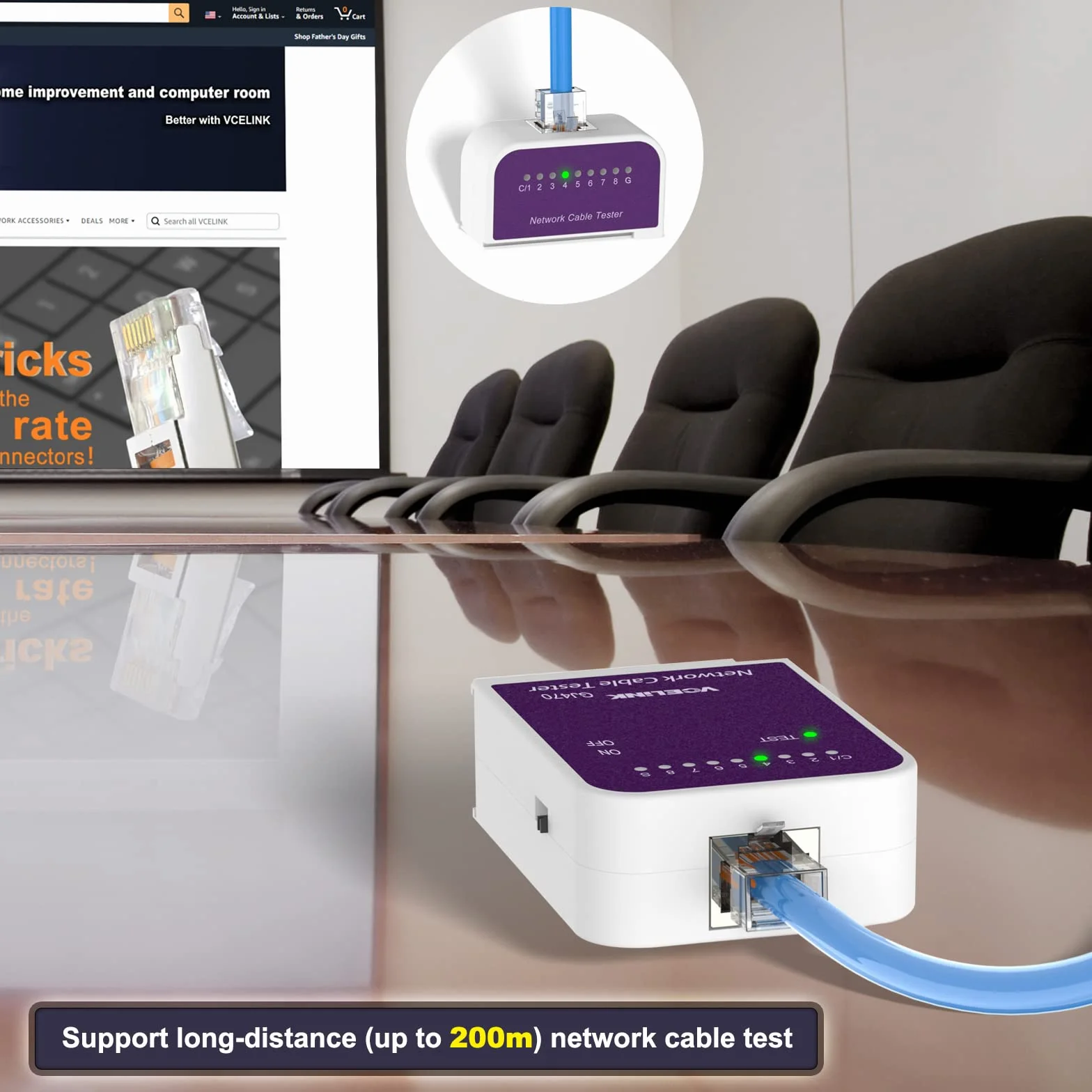 VCELINK Tester sieci RJ45 do kabli Cat8 Cat7 Cat6 Cat6a Cat5 Cat5e