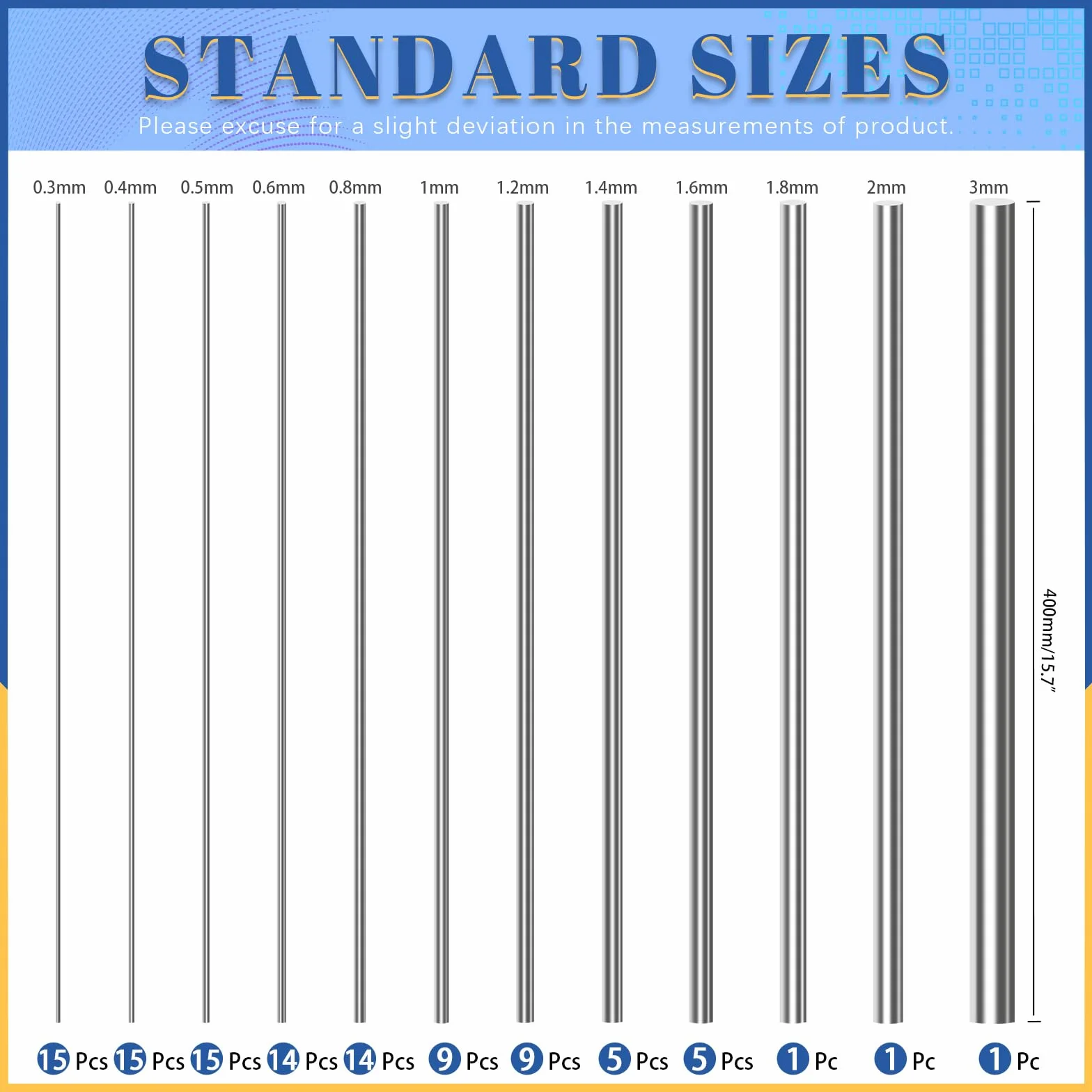 Glarks Zestaw 104 szt. drutu sprężynowego ze stali nierdzewnej – średnica 0,3-3 mm, długość 400 mm, prosty drut do samodzielnego wykonania modelu RC, model statku