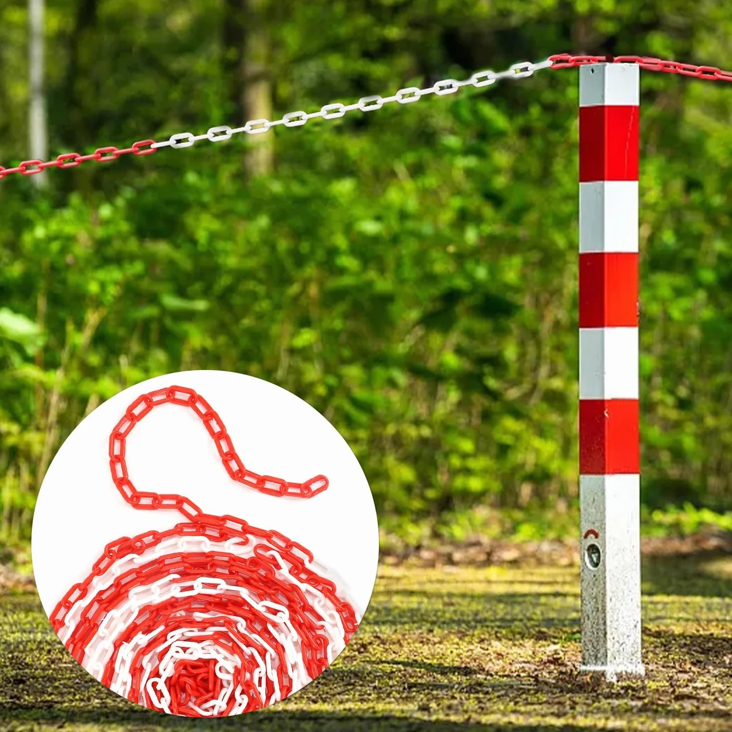 Łańcuch z tworzywa sztucznego, łańcuch odcinający z tworzywa sztucznego, łańcuch ostrzegawczy z tworzywa sztucznego, 8 m, łańcuch ostrzegawczy, łańcuch ostrzegawczy, plastikowy, czerwony, biały