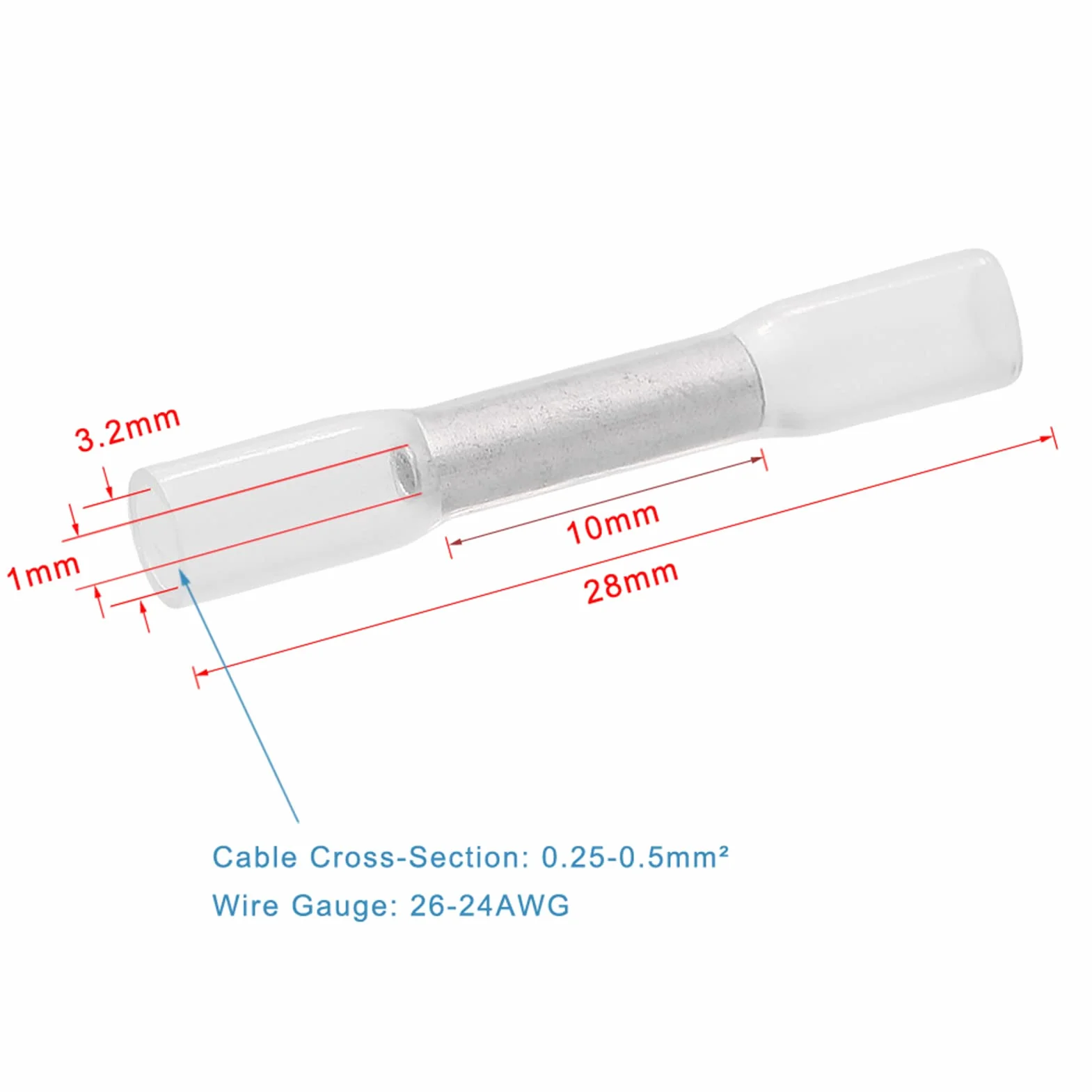 100 Sztuk 26-24 AWG Złącza Lutowane, Izolowane Złącza Zaciskane Wodoodporne Złącza Kablowe Złącza Doczołowe Złącza Doczołowe Złącza Termokurczliwe Elektryczne Złącze Zaciskane