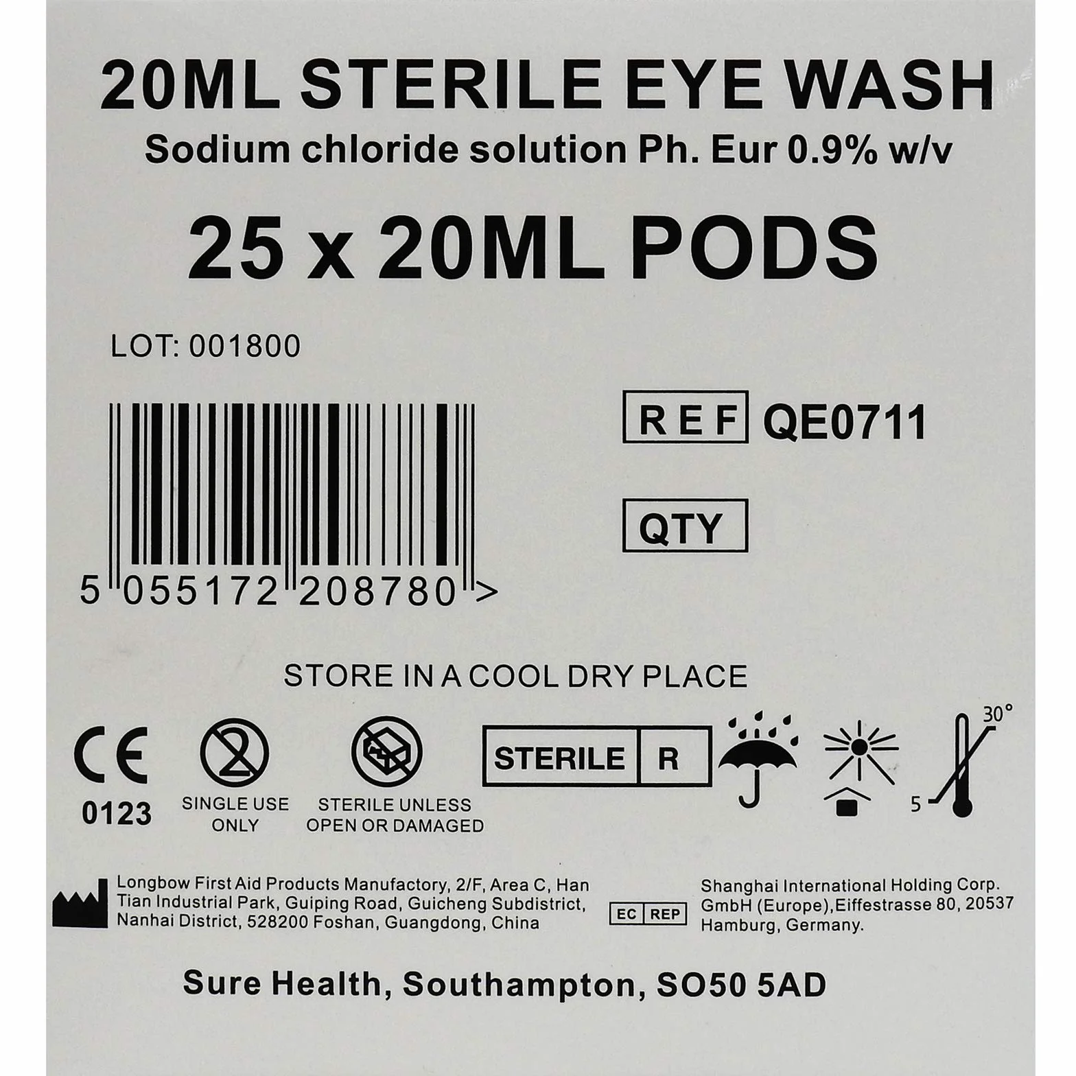 50 x 20 ml Qualicare apid płyn do mycia oczu w nagłych wypadkach roztwór chlorku sodu
