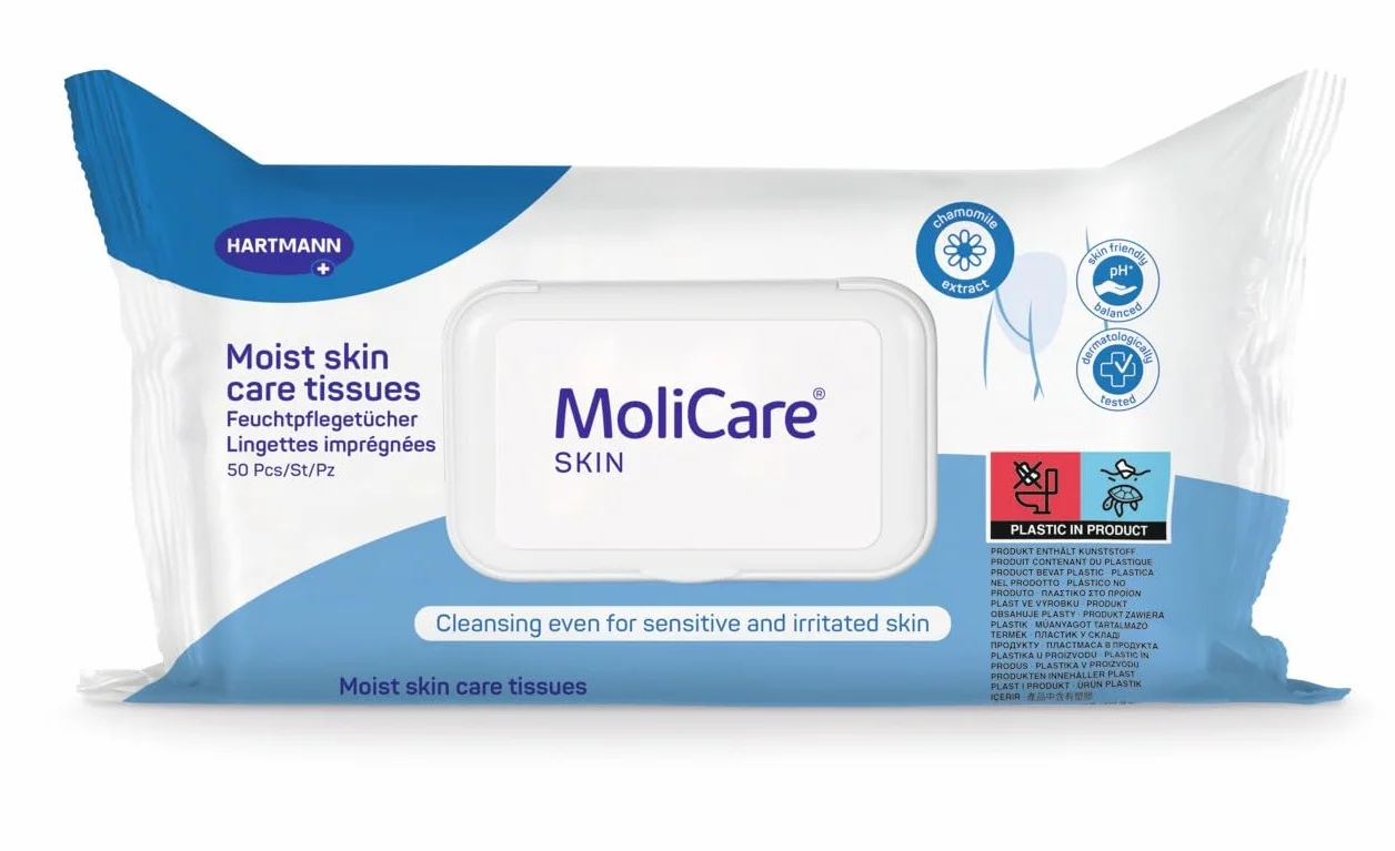 MoliCare Skin - Chusteczki impregnowane na każdą okazję - Wzbogacone rumiankiem - pH Neutralne dla skóry - 50-częściowy worek