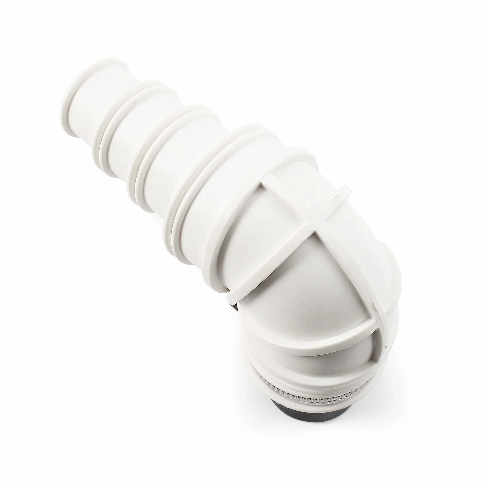 Zawór zwrotny Wiltec DN40 do zastosowań sanitarnych, zawór zwrotny o średnicy zewnętrznej 40 mm, kolanko 90° ze stopniowaną wylewką i zacisk węża