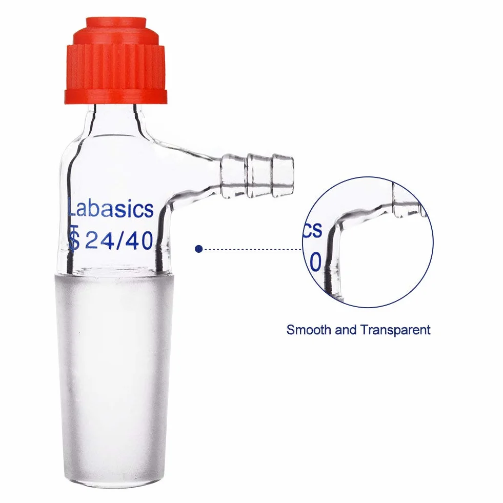 Labasics Szklany adapter do termometru, przegub wewnętrzny 24/40, szkło borokrzemowe, adapter próżniowy z ząbkowanym przyłączem węża i nasadką kompresyjną, wyroby ze szkła laboratoryjnego
