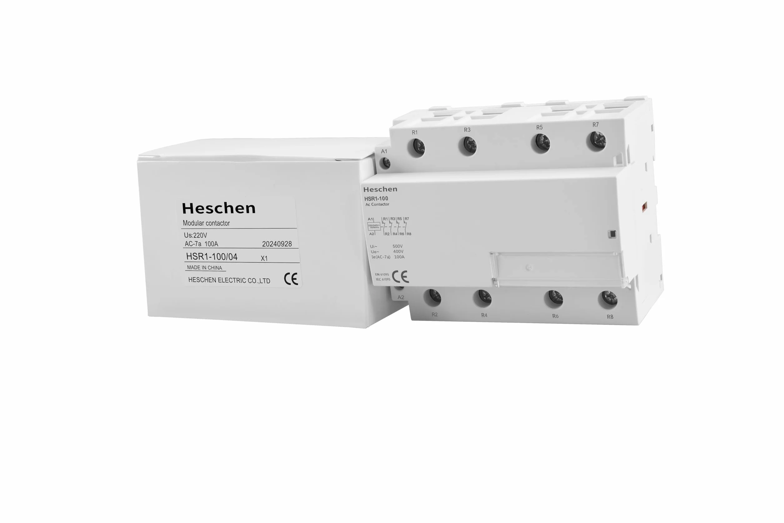 Heschen Domowy stycznik prądu zmiennego, HSR1-100, Ie 100A, 4-biegunowy, cztery normalne zamknięte, napięcie cewki AC 220 V, 35 mm montaż na szynie DIN