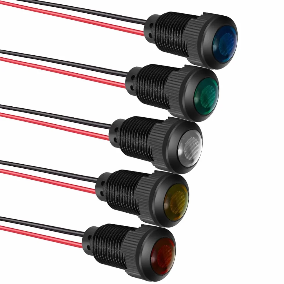 Gebildet Plastikowy Wskaźnik LED Lampka Sygnalizacyjna AC/DC 12-24V Rozmiar 12mm 5szt.