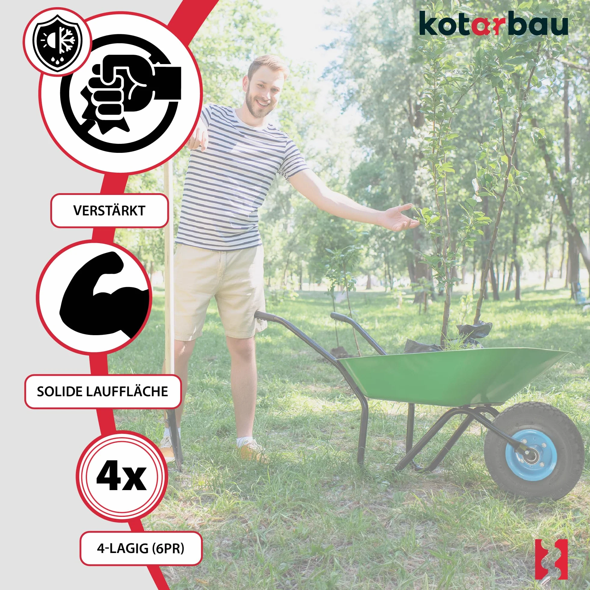 KOTARBAU® Zestaw 2 kół do wózka transportowego 260 x 85 mm 3.00-4, pełne opony gumowe, wzmocnione 4PR