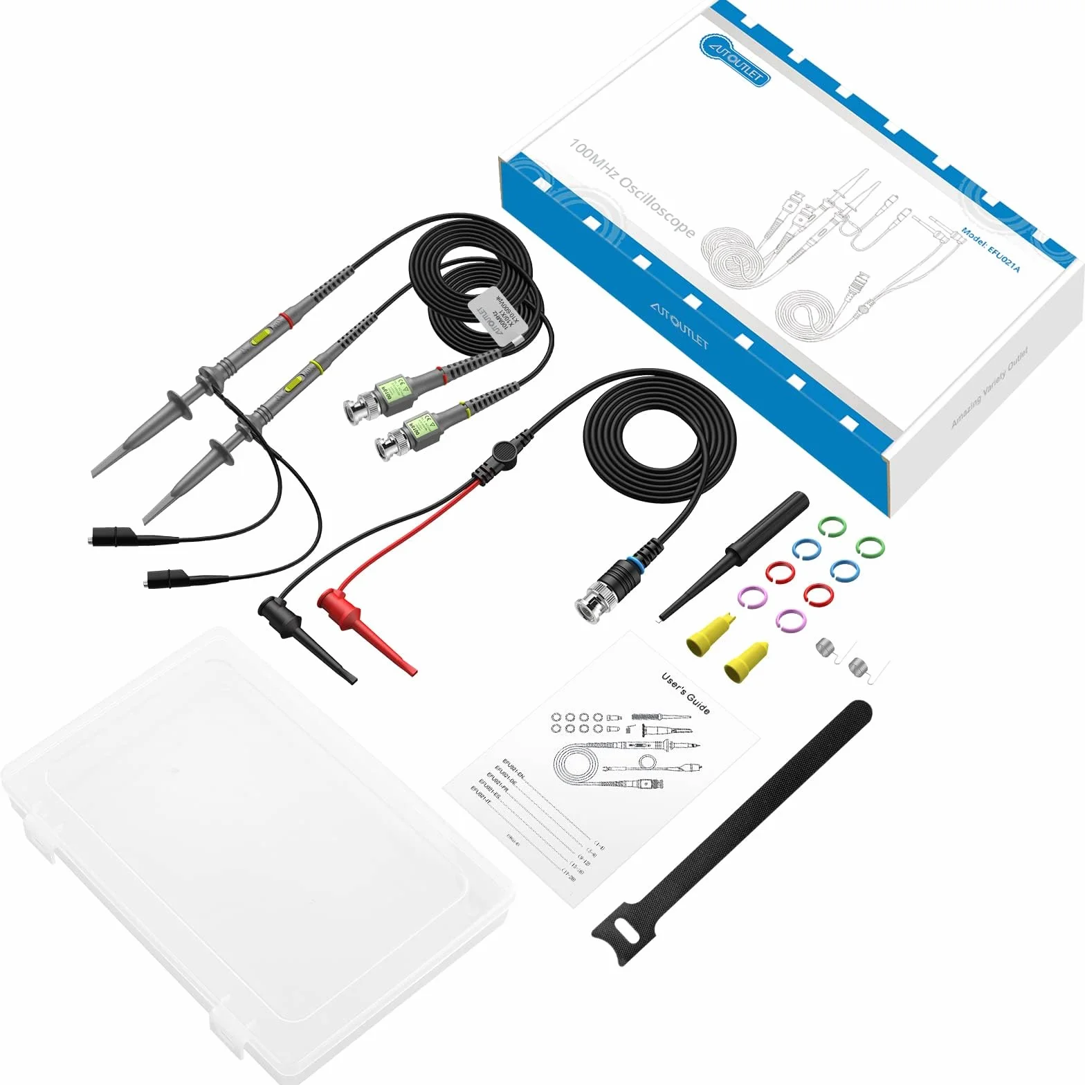 AUTOUTLET 2 zestawy P6100 sondy oscyloskopowe 100MHz z zaciskowanymi sondami BNC do Minigrabber zestaw przewodów testowych 10:1 i 1:1 przełączalna szerokość pasma