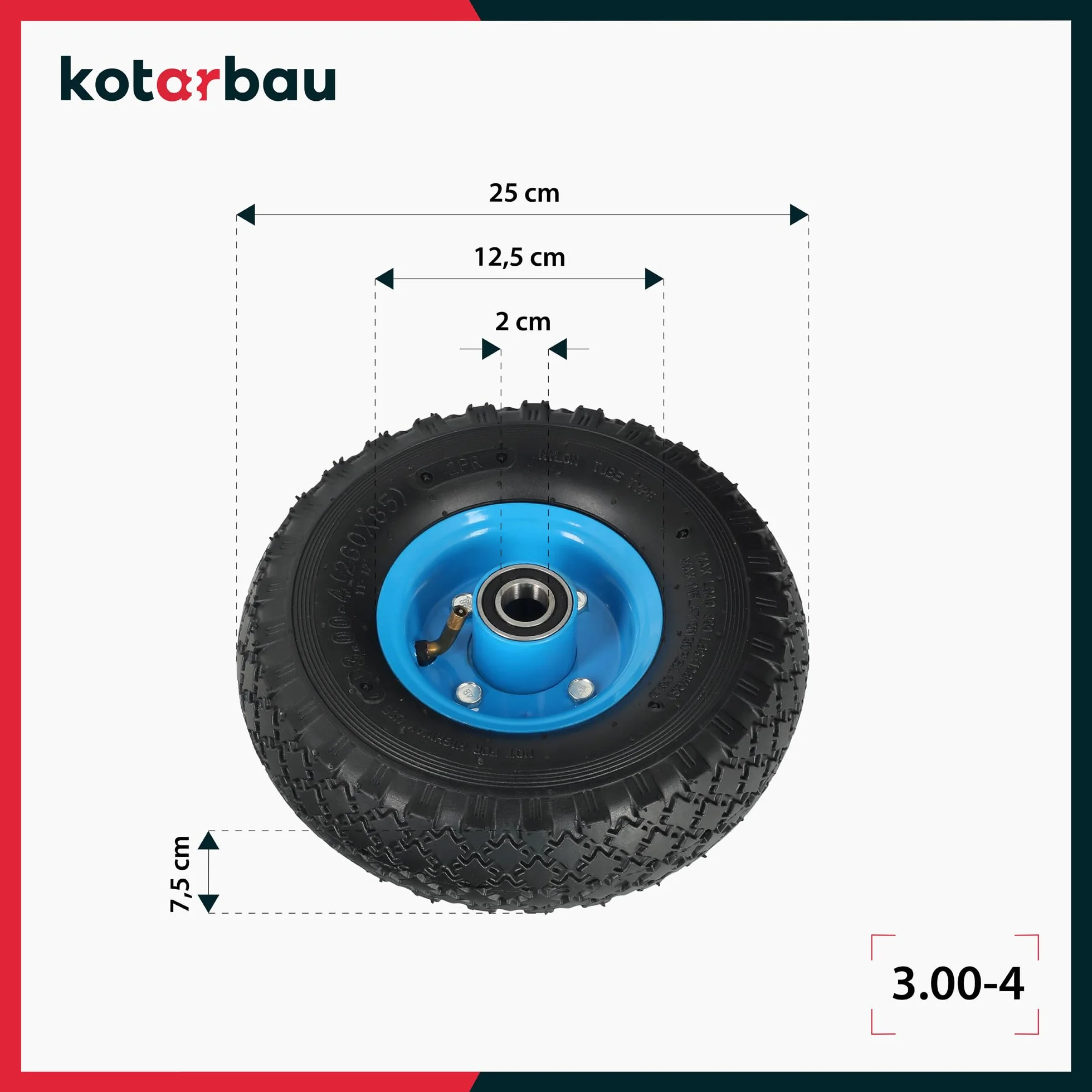 KOTARBAU® Zestaw 2 kół do wózka transportowego 260 x 85 mm 3.00-4, pełne opony gumowe, wzmocnione 4PR