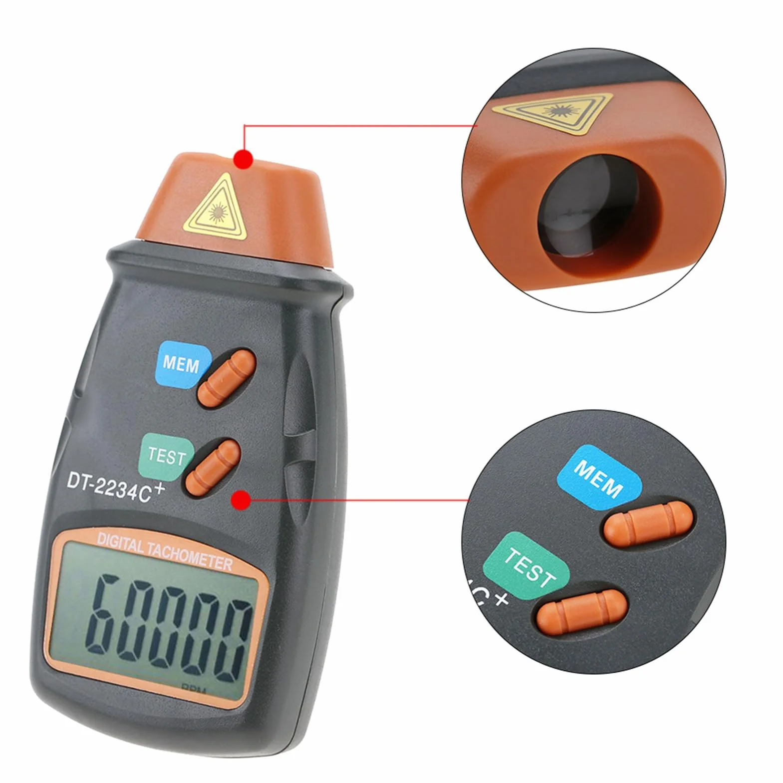 DT-2234C LCD Cyfrowy Mini RPM Tester Miernik Laserowy Obrotomierz Fotograficzny Bezdotykowy Fotoelektryczny Obrotomierz RPM Tester dla Silnika i Przemysłu