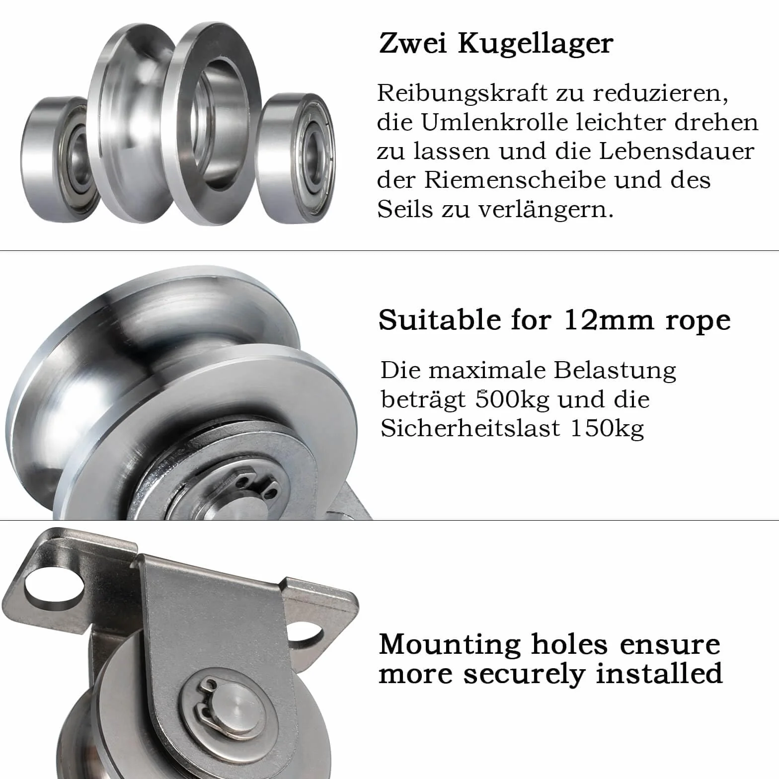 Rolka zwrotna 48 mm linka stalowa z 2 łożyskami kulkowymi 1 sztuka