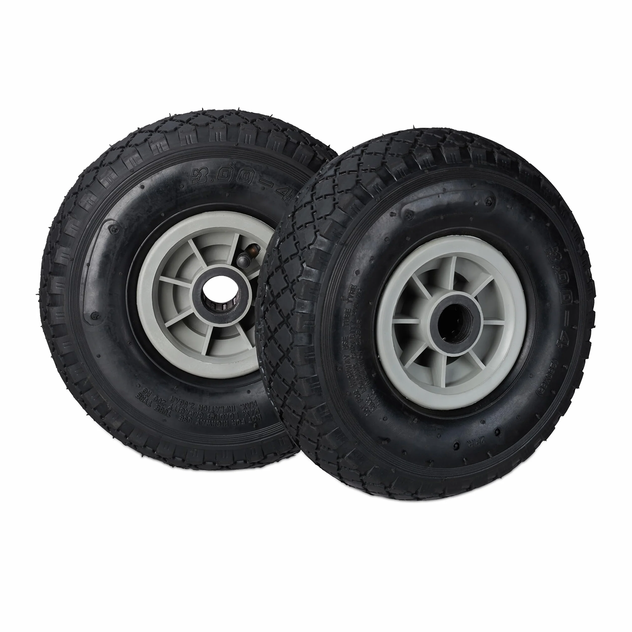 Relaxdays, czarno-szare, zestaw 2 kółek do wózka transportowego, 3.00-4, opony pneumatyczne, koło zapasowe z tworzywa sztucznego, 260 x 85 mm, oś Ø 25 mm, 10026066_957