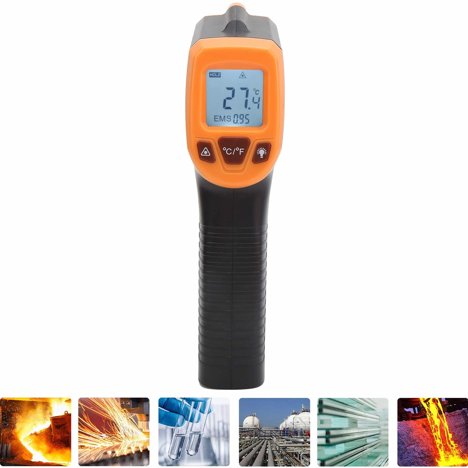Termometr na podczerwień, od -50 ℃ do 600 ℃ ℉ Pistolet do Pomiaru Temperatury Pistolet z Podświetleniem, Bezdotykowy Termometr na podczerwień Pistolet do Pomiaru Temperatury
