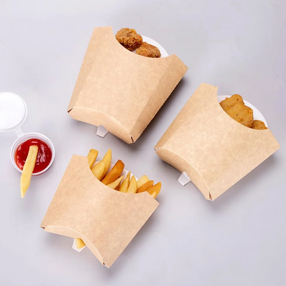 XZJMY 60 sztuk pojemników na frytki 140 ml, jednorazowe tekturalne pojemniki na frytki, małe pudełka na wynos z papieru typu kraft, na ślub, urodziny, karnawał, imprezę, brązowe, 60 szt