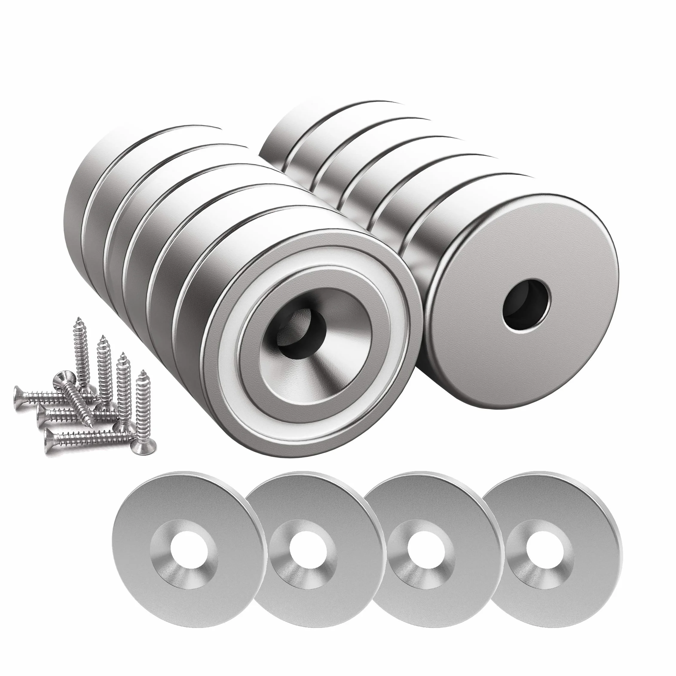 Magnetpro 12 sztuk magnesów 10 kg siła 20 x 7 mm z otworem i kapsułką, magnes z łbem wpuszczanym ze śrubami i 12 poduszkami stalowymi