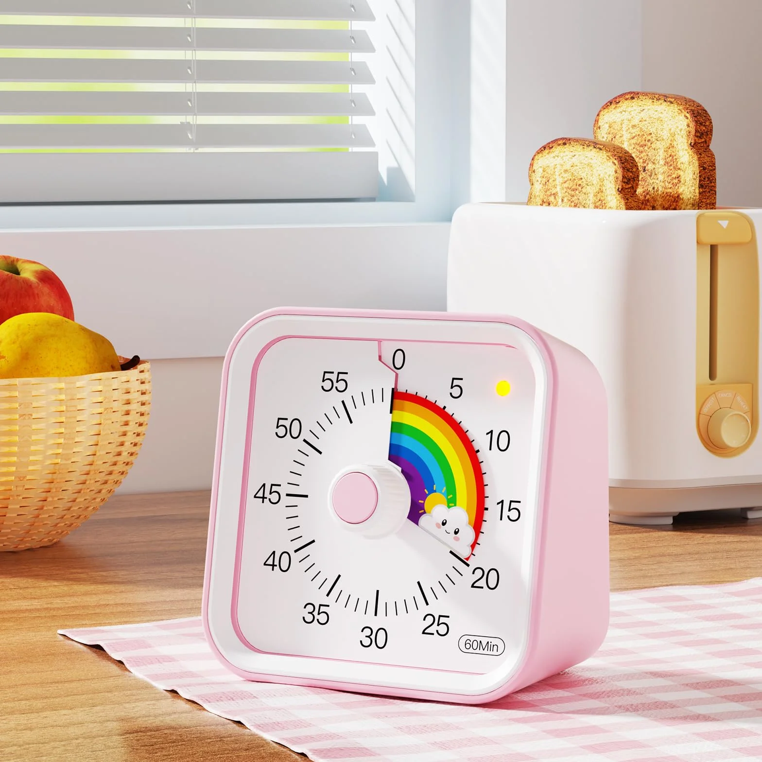 Wizualny timer dla dzieci z funkcją pauzy, uroczy cichy timer z tęczą do klasy, nauczania, zadań, kuchni, zarządzanie czasem odliczania 60 minut do ADHD (tęczowy róż)
