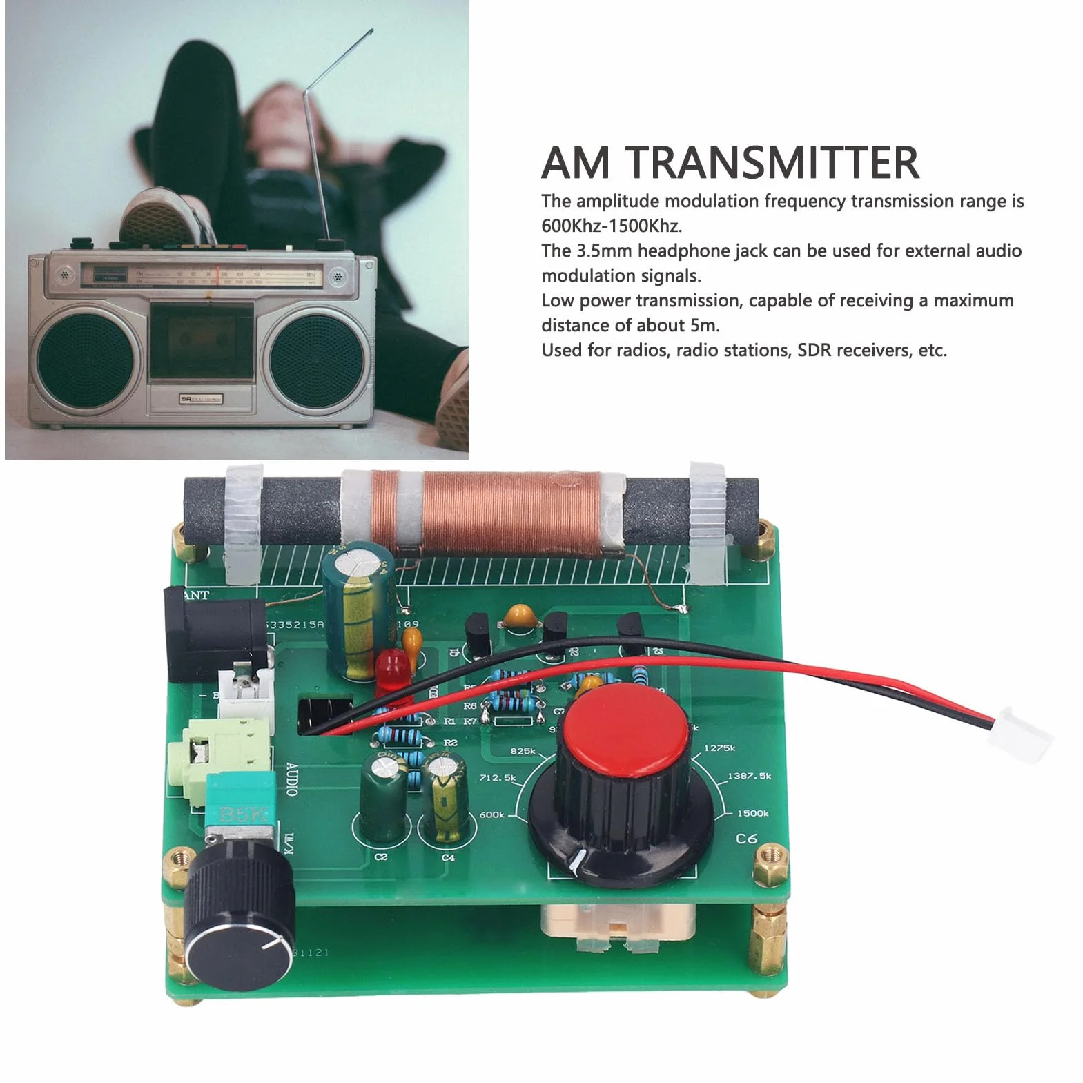 Zestaw nadajnika AM, zakres modulacji nadajnika amplitudy 600 kHz - 1500 kHz