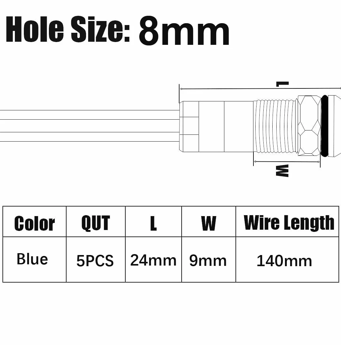 Gebildet 5 Sztuk 8mm AC/DC 12-24V Led Metalowy Wskaźnik Świetlny Wodoodporna Lampka Sygnalizacyjna Pilot Dash Kierunkowe Samochód Ciężarówka Łódź Z Przewodem (Niebieski)