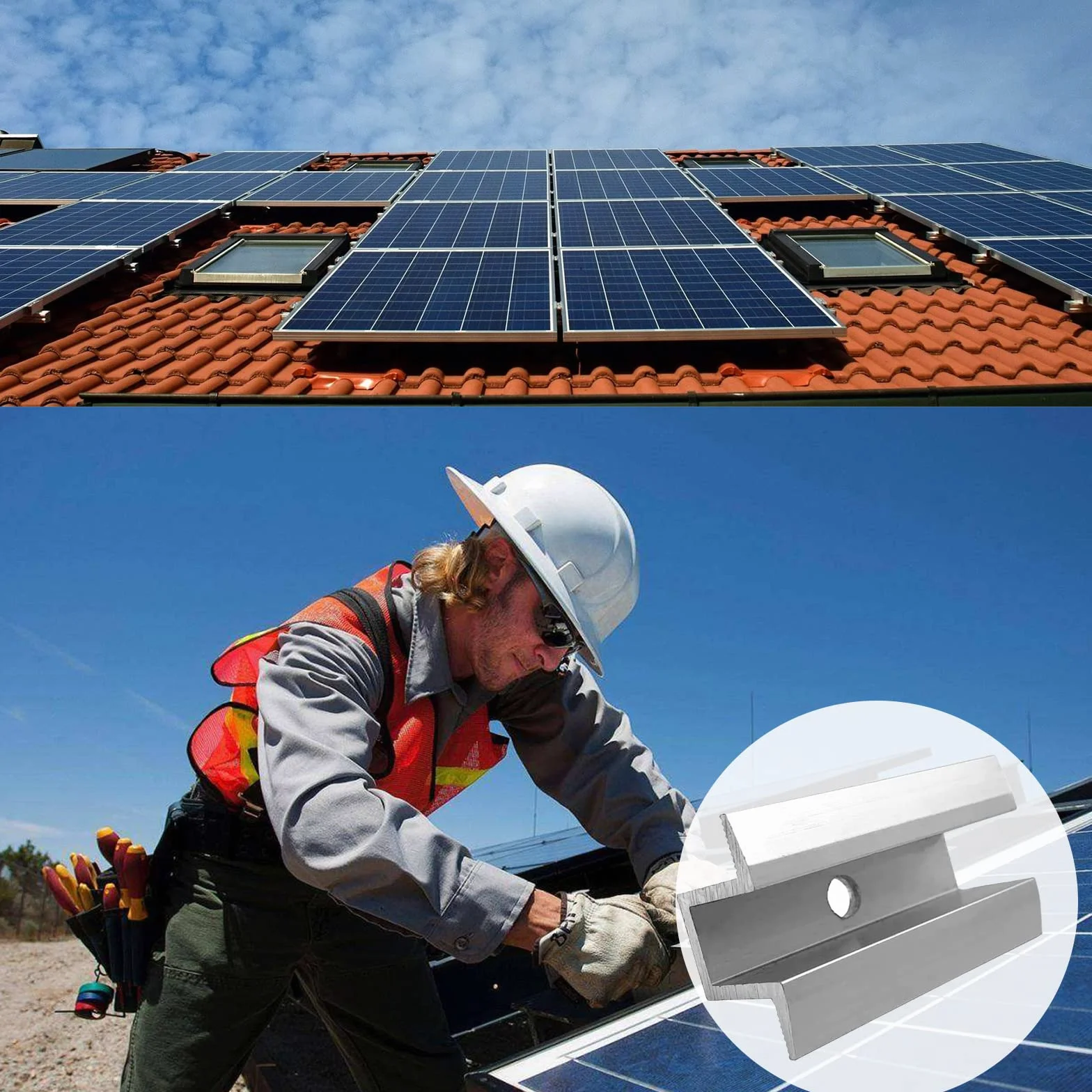20 paneli słonecznych aluminiowe wsporniki mocujące do panelu słonecznego Zestaw montażowy do panelu słonecznego centralny zacisk wysokość modułu 30-50 mm