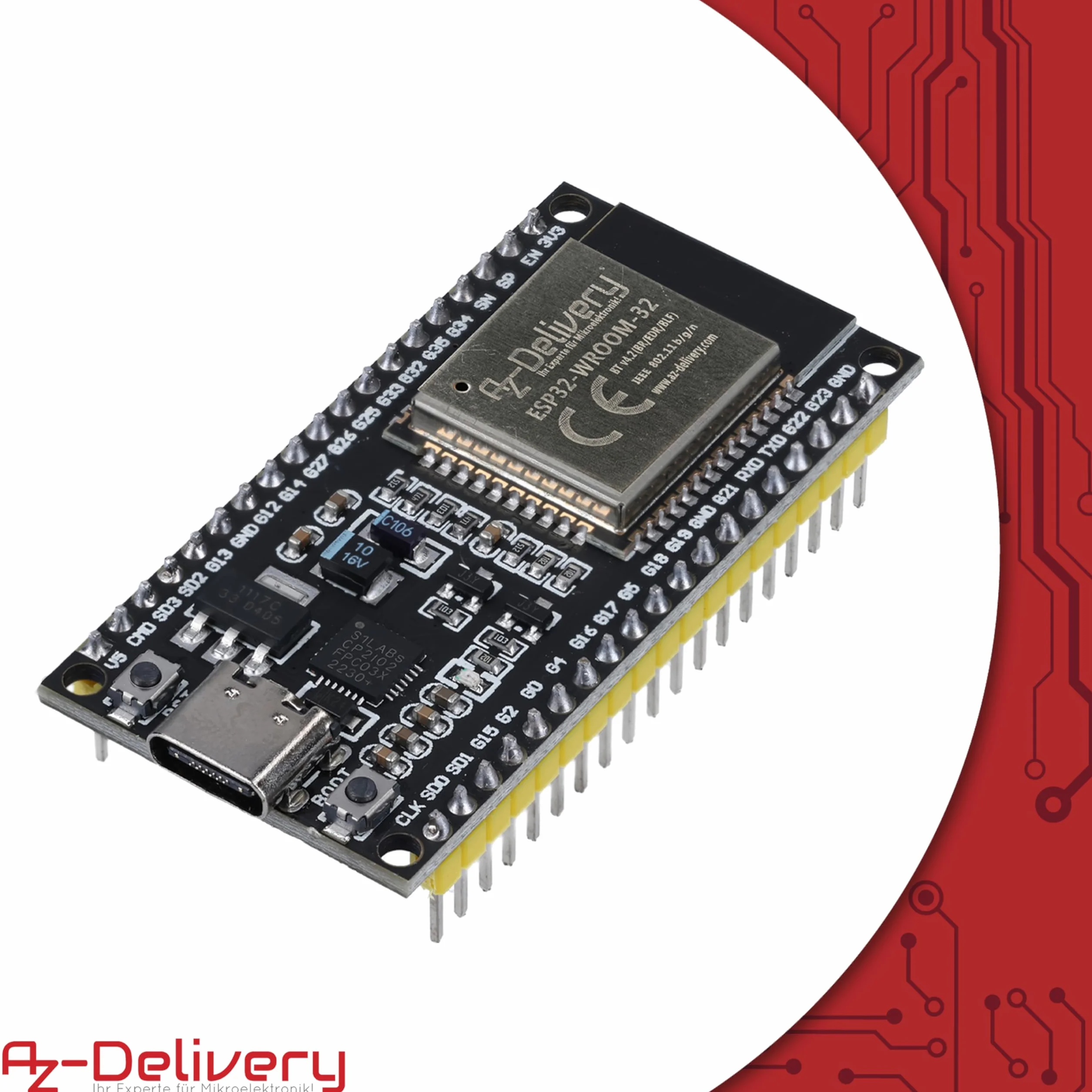 AZDelivery ESP32 NodeMCU Zestaw C Dev WLAN Moduł z CP2102 USB-C ESP32 WROOM 32 Arduino