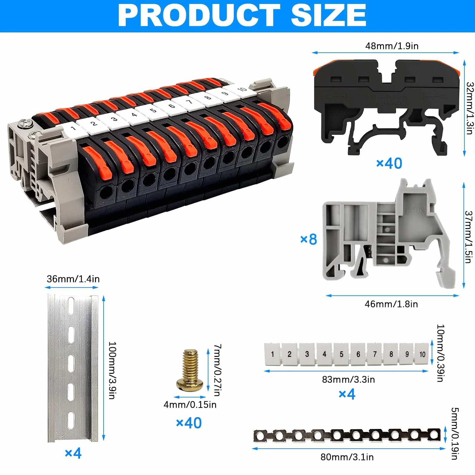 Blok zaciskowy PCT-211 szyna montażowa 0,08-4 mm² zestaw 40 sztuk