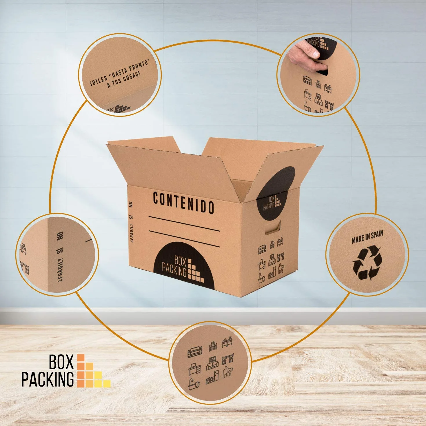 BOXPACKING | Karton Pudła do przeprowadzki | 6 Sztuk | 500x300x300 mm |Wzmocniona Tektura Falista Dwukanałowa | Kartony do przeprowadzkowy, Opakowanie i Przechowywanie | Wzmocnione Uchwyty