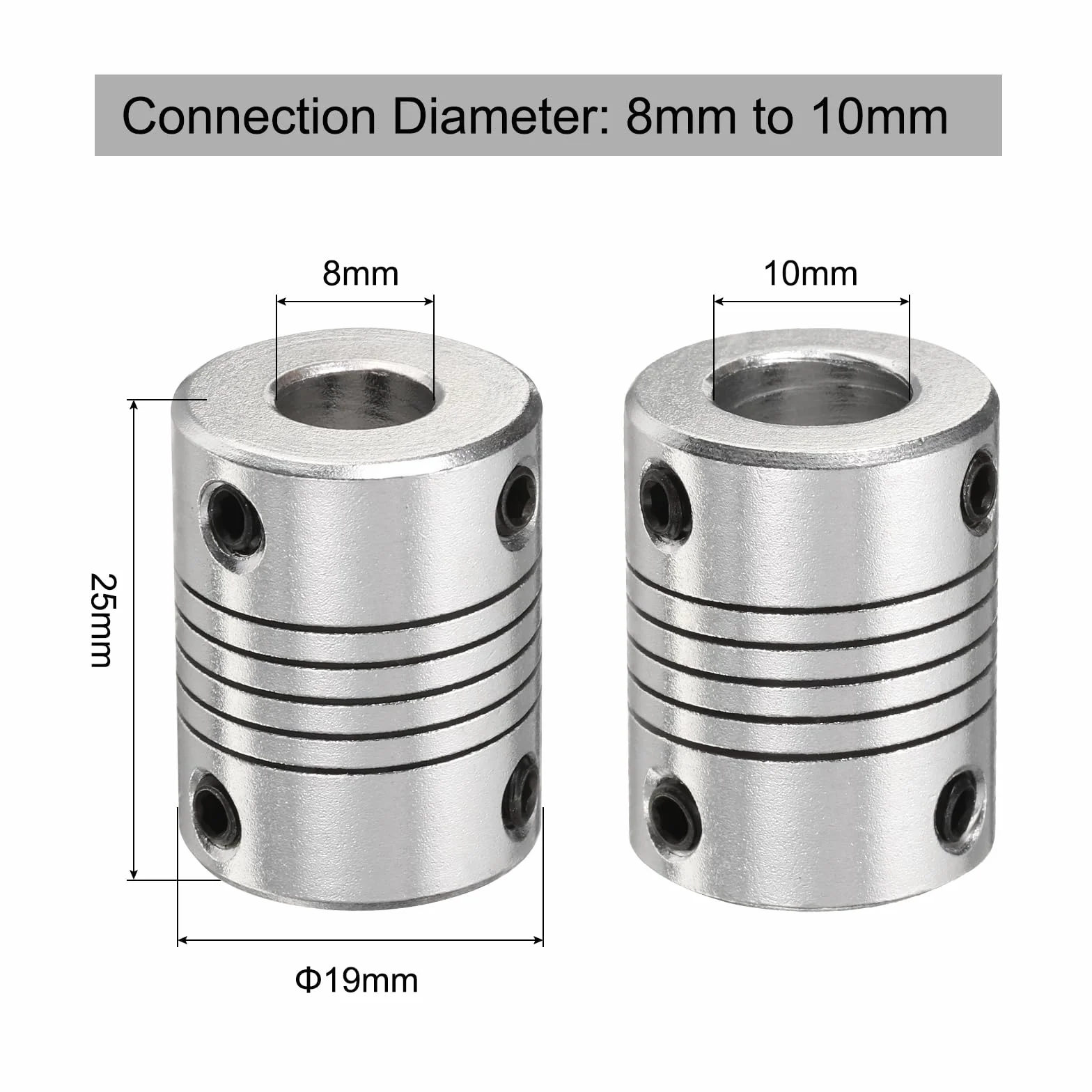 QUARKZMAN 5 sztuk złączka wału ze stopu aluminium, 8 mm do 10 mm, elastyczne sprzęgło złącze silnika, złącze silnika krokowego, sprzęgło do maszyny CNC i drukarki 3D (L25 x D19)