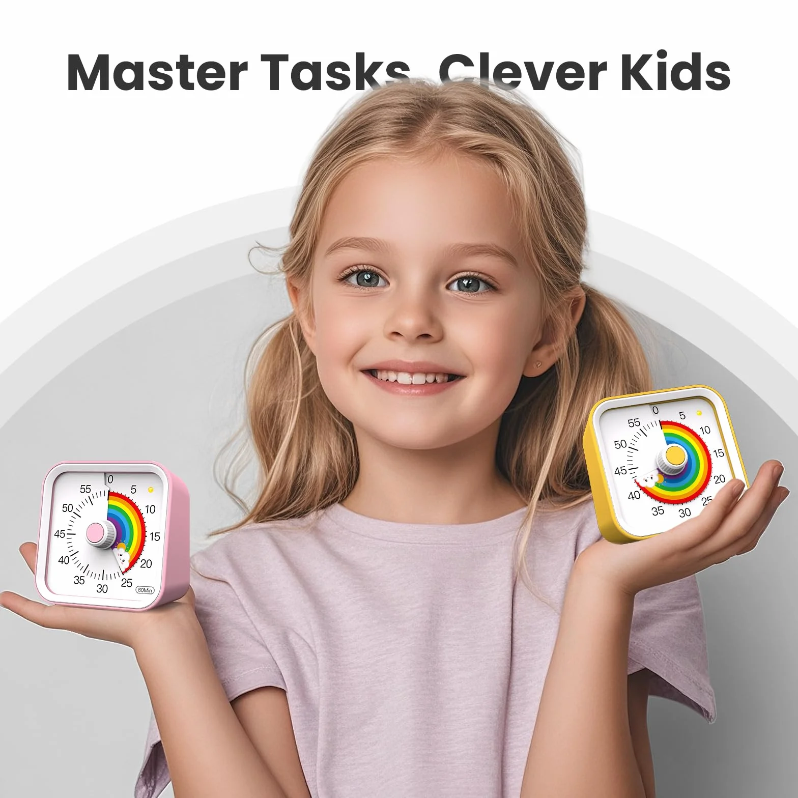 Wizualny timer dla dzieci z funkcją pauzy, uroczy cichy timer z tęczą do klasy, nauczania, zadań, kuchni, zarządzanie czasem odliczania 60 minut do ADHD (tęczowy róż)