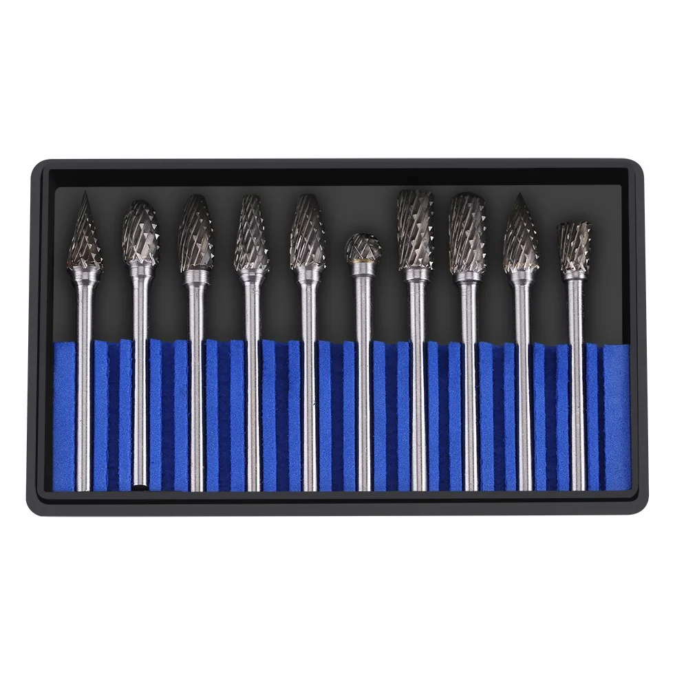 10pcs Obrotowy Wiertła Frezy Ze Stali Wolframu Węglika 6 Mm Średnica Głowy Do Diy Stolarki Rzeźba Grawerowanie Wiercenia (Double Cut)