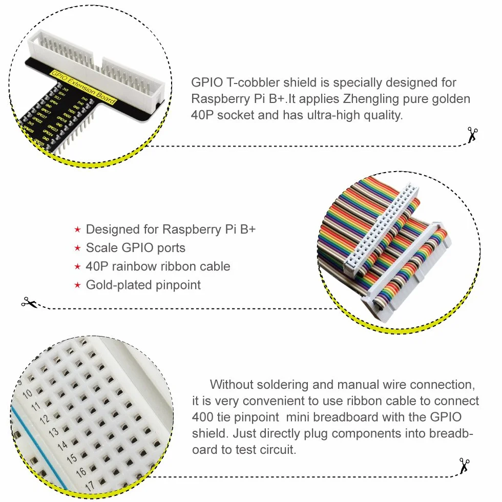 KEYESTUDIO zestaw płyt PCB do Raspberry Pi, 400 punktów, płyta stykowa T, 40-pinowe przewody taśmowe