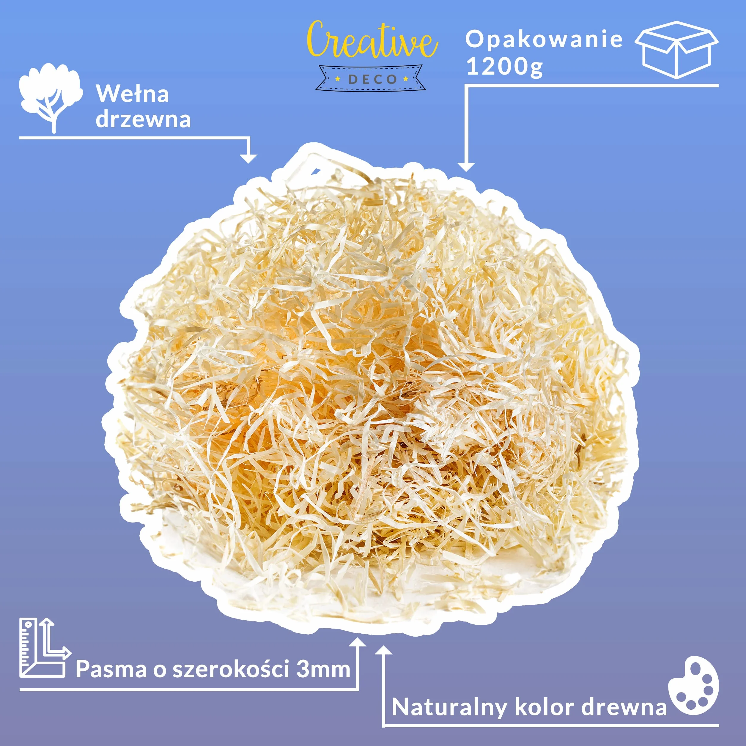 Creative Deco Wełna Drzewna | 1200 g Wiór Drewnianych | Organiczny Materiał Wypełniający do Prezentów Świątecznych i Koszy Upominkowych | Ekologiczny Wypełniacz | Materiał Dekoracyjny