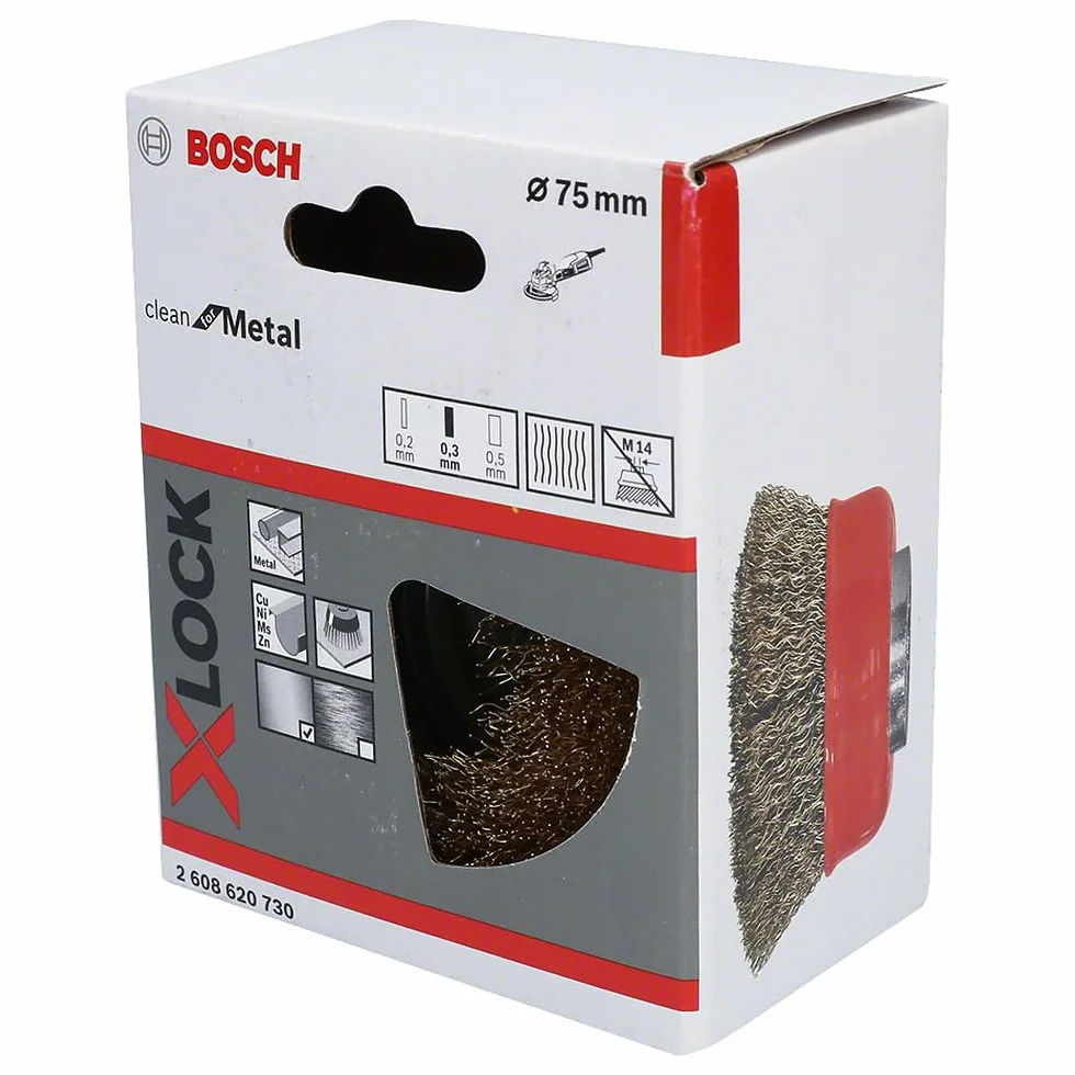 Bosch Profesional Szczotka garnkowa druciana z systemem X-LOCK, drut falisty 75, mosiężny 75 mm, 0,3 mm, X-LOCK