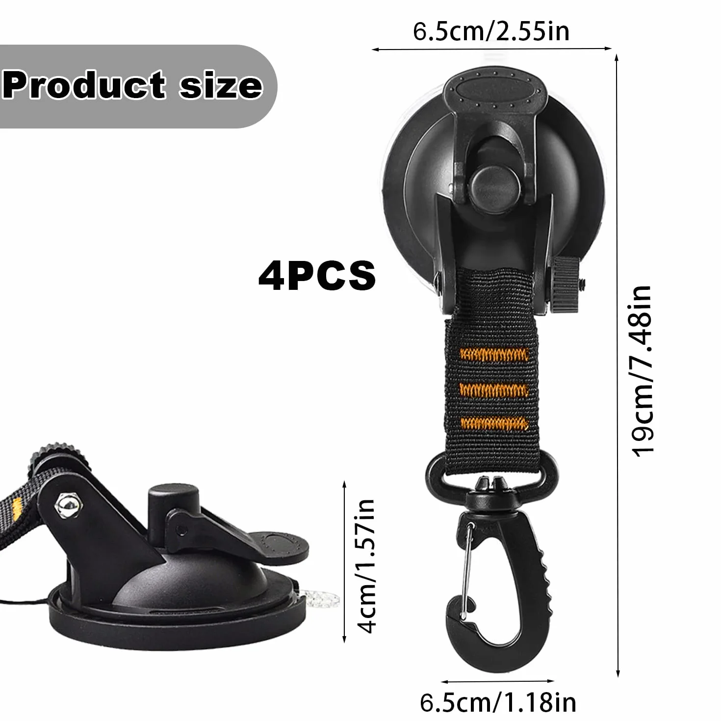 Haczyki z przyssawką, 4 sztuki przyssawek z haczykami, bardzo mocne do 10 kg, bardzo mocne przyssawki, na kemping, do przyczepy kempingowej, gospodarstwa domowego, namiotu, samochodu, żagla przeciwsłonecznego, napinacza